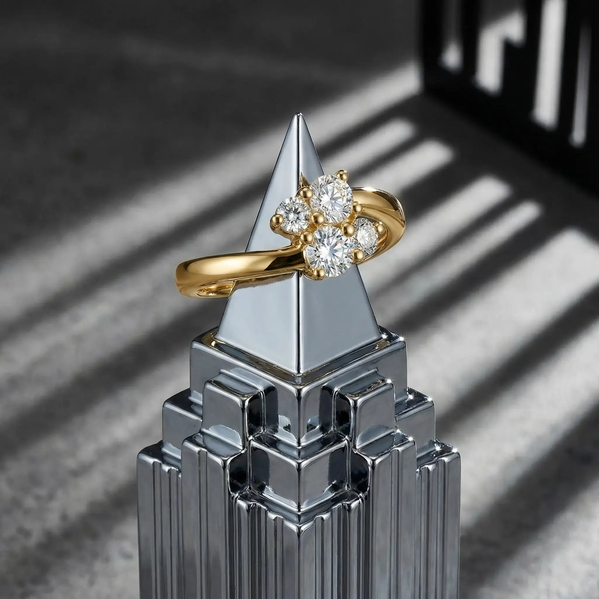 14K Yellow Gold 4 Stone Diamond Wedding Ring