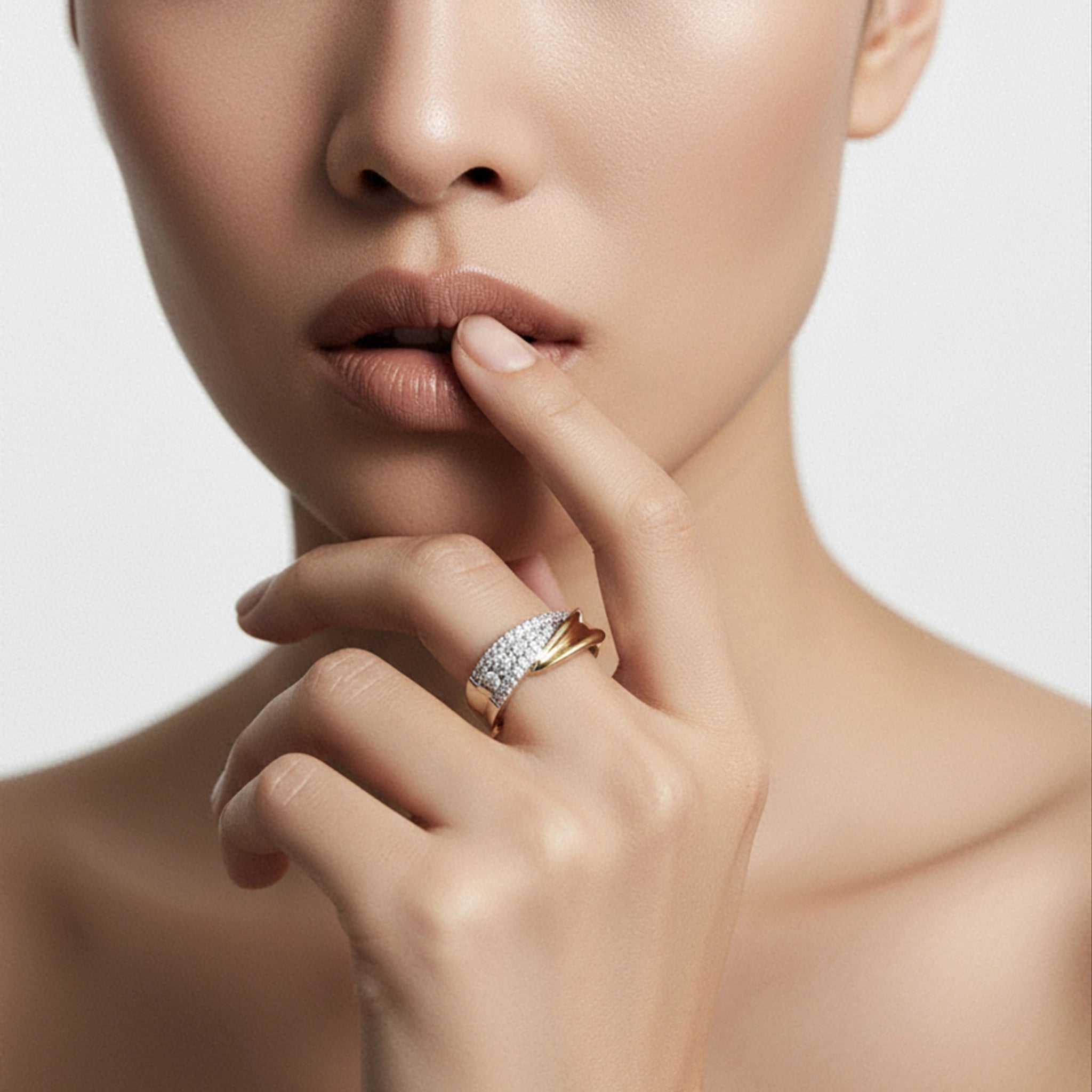 BeBling 14K Two-Tone Gold Diamond Bypass Ring - On Hand