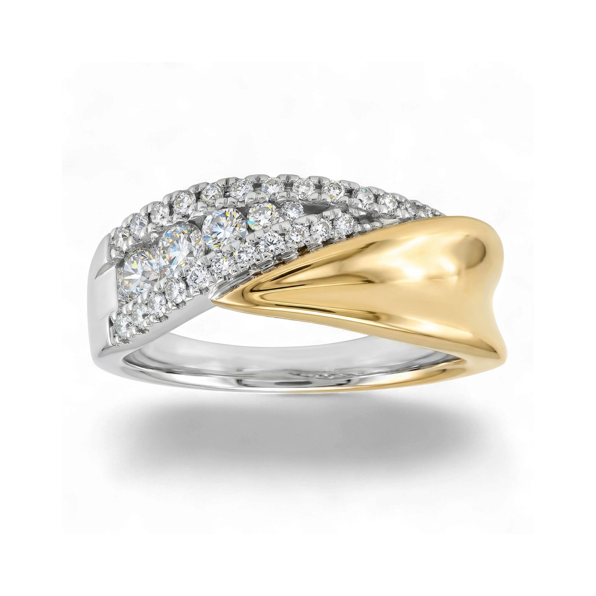 BeBling 14K Two-Tone Gold Diamond Bypass Ring - front view