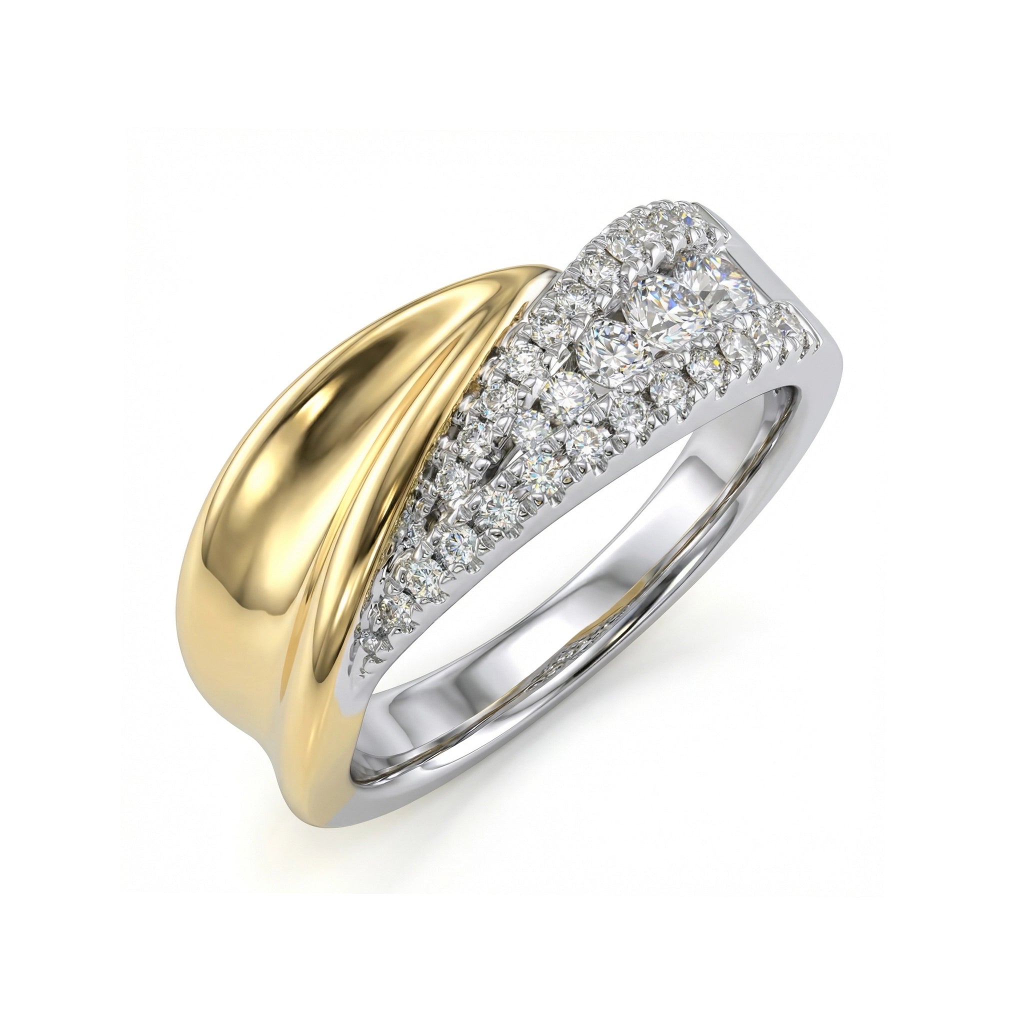 BeBling 14K Two-Tone Gold Diamond Bypass Ring - side view