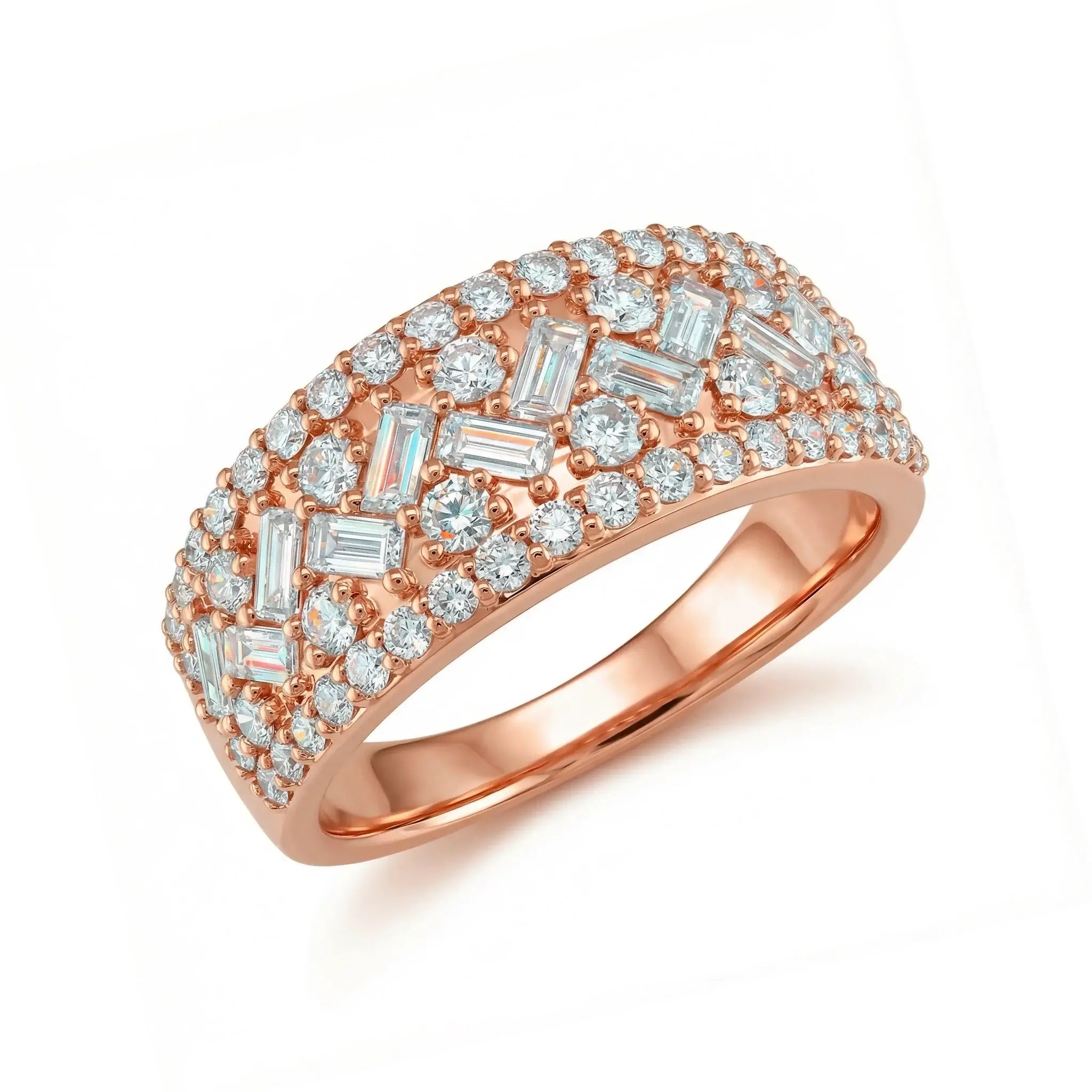 14K Yellow Gold Baguette & Round Diamond Band Ring - rose gold