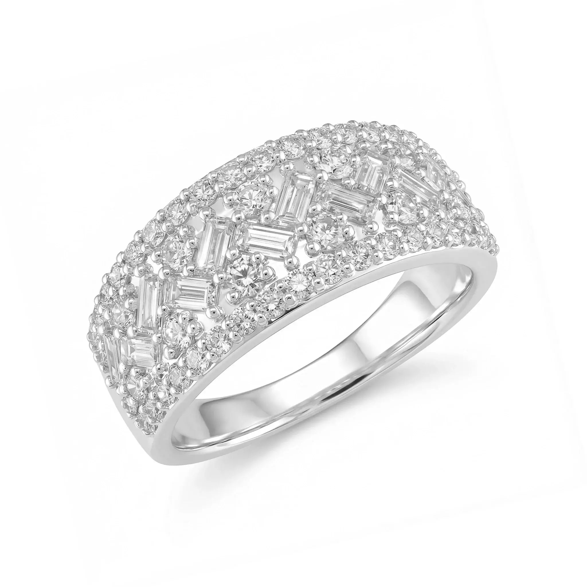 14K Yellow Gold Baguette & Round Diamond Band Ring - white gold