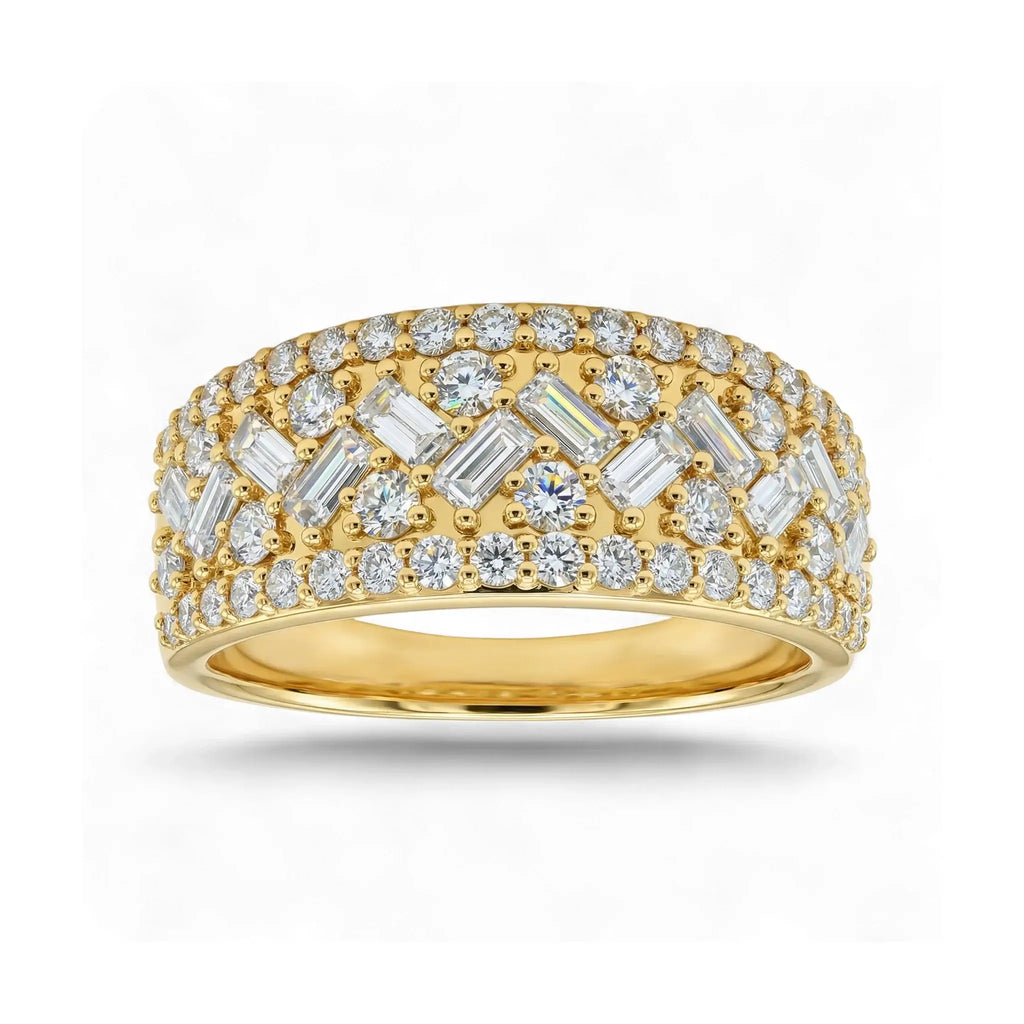 14K Yellow Gold Baguette & Round Diamond Band Ring