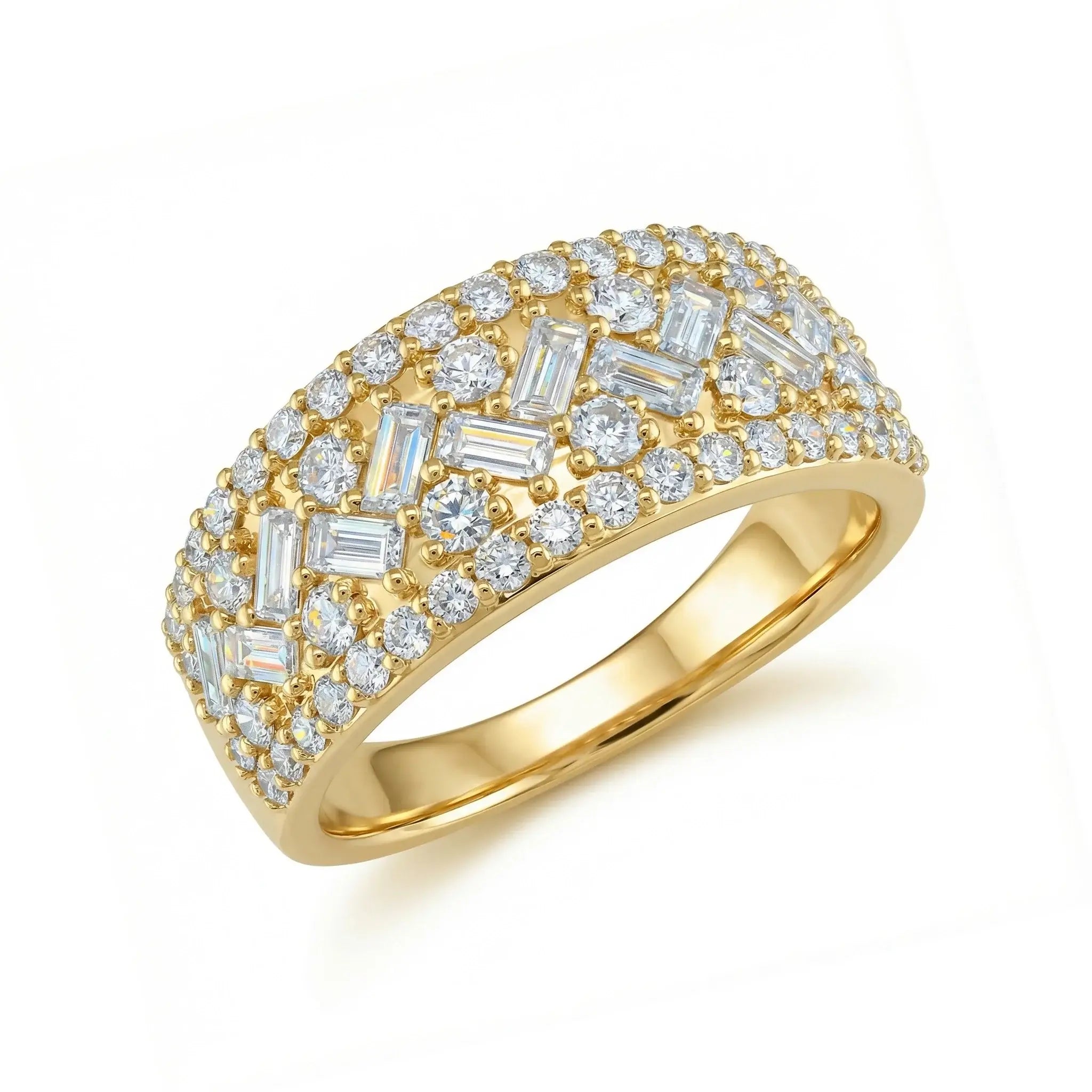 14K Yellow Gold Baguette & Round Diamond Band Ring