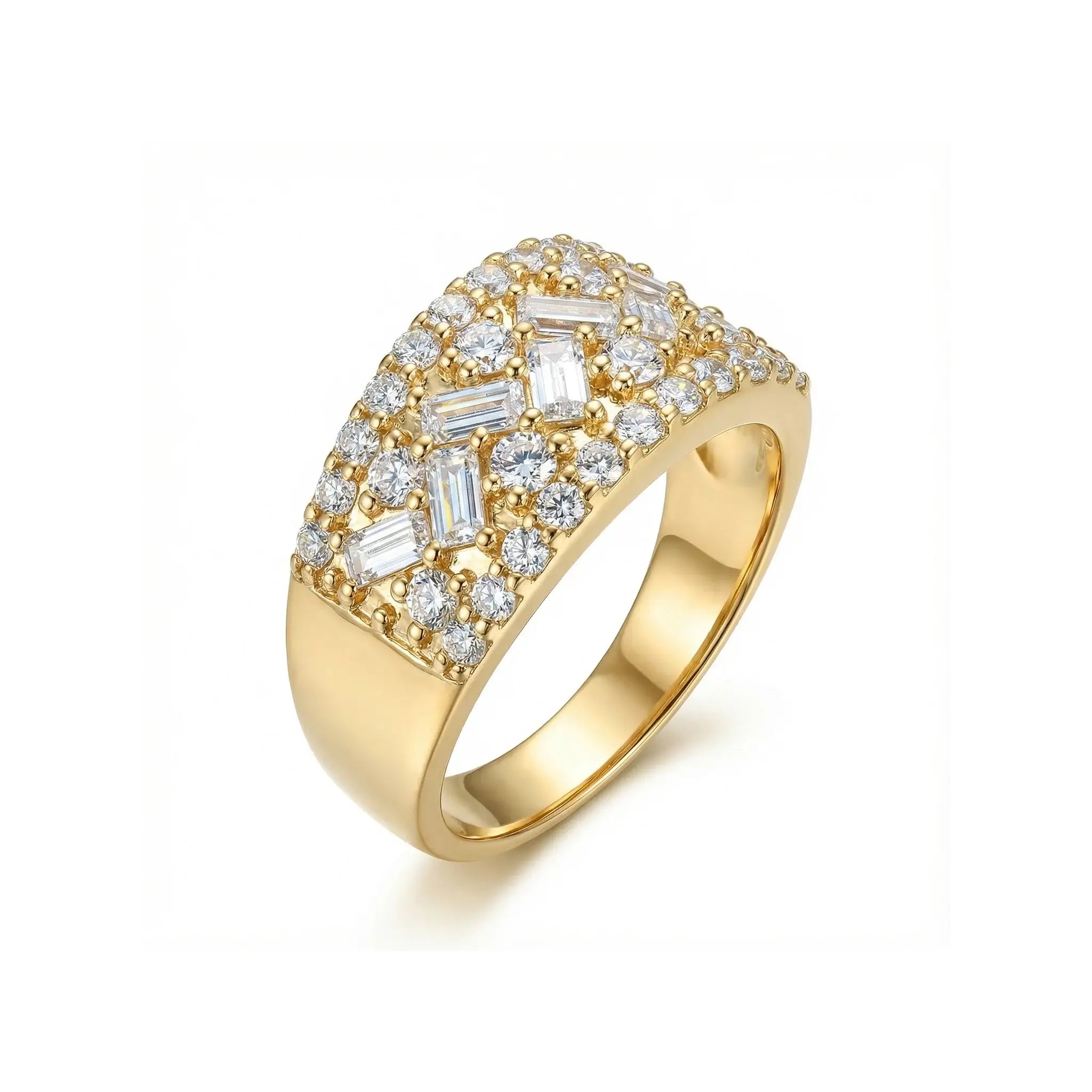 14K Yellow Gold Baguette & Round Diamond Band Ring
