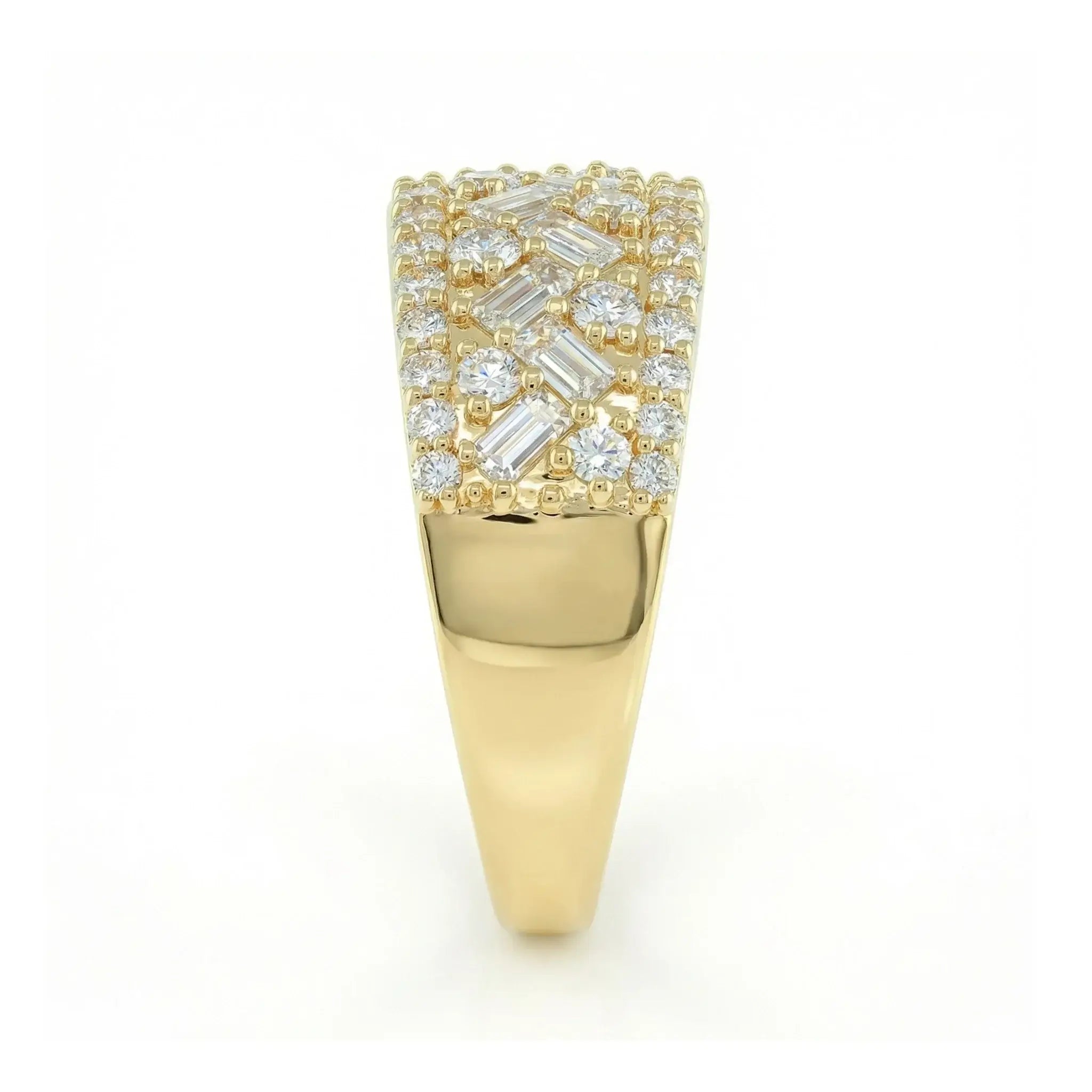 14K Yellow Gold Baguette & Round Diamond Band Ring