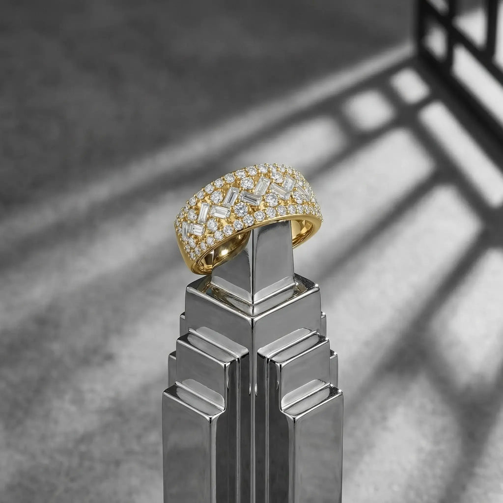 14K Yellow Gold Baguette & Round Diamond Band Ring