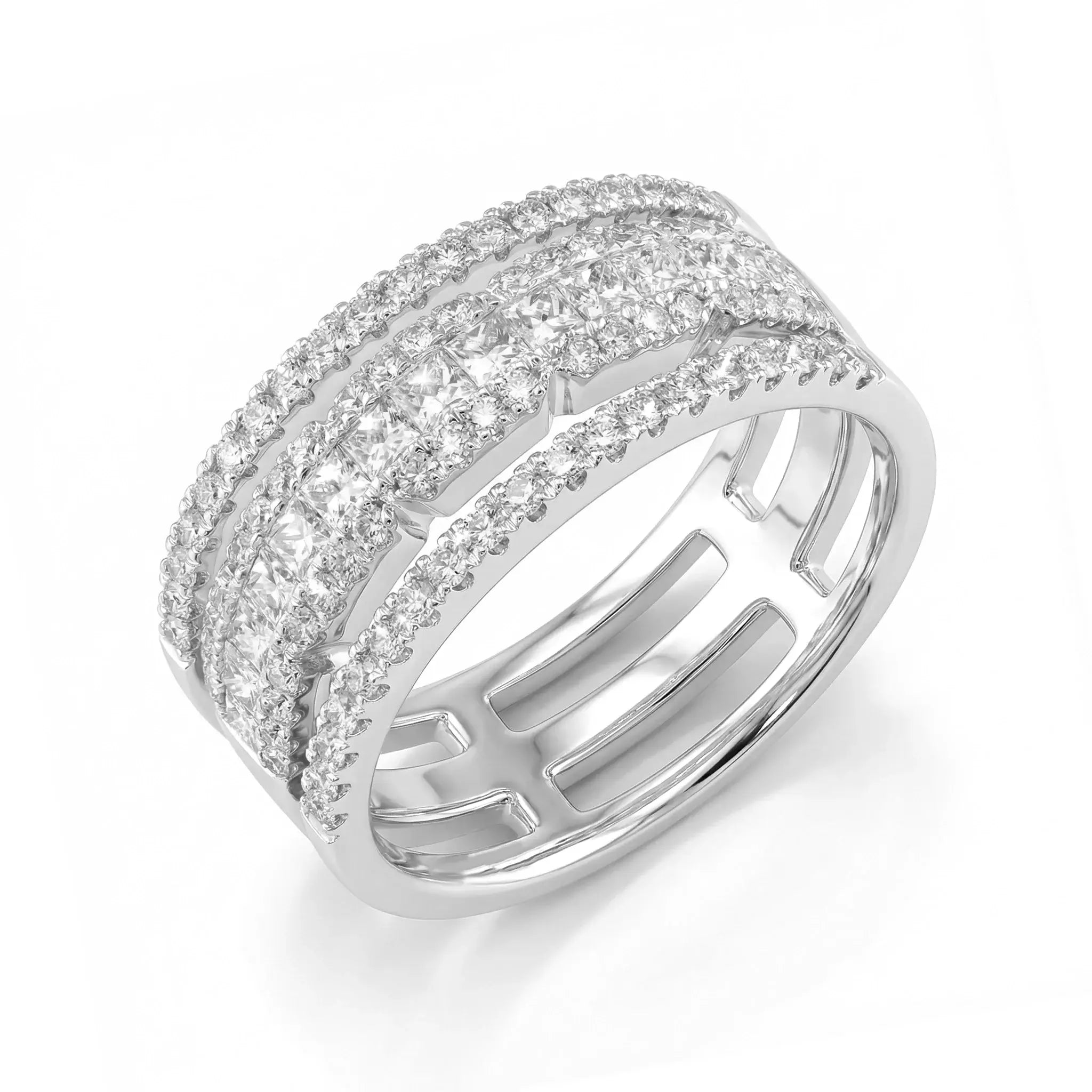 14K Yellow Gold Princess & Round Diamond Band Ring - white gold