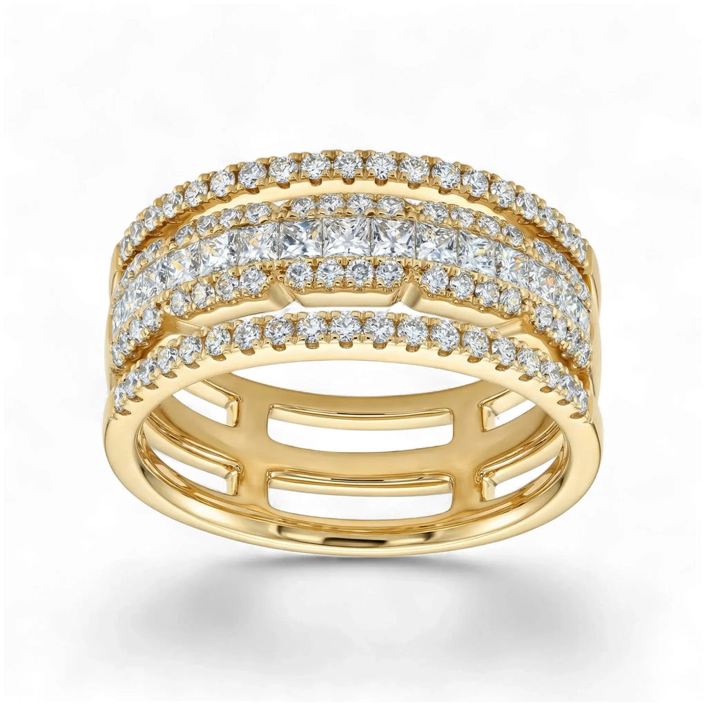 14K Yellow Gold Princess & Round Diamond Band Ring