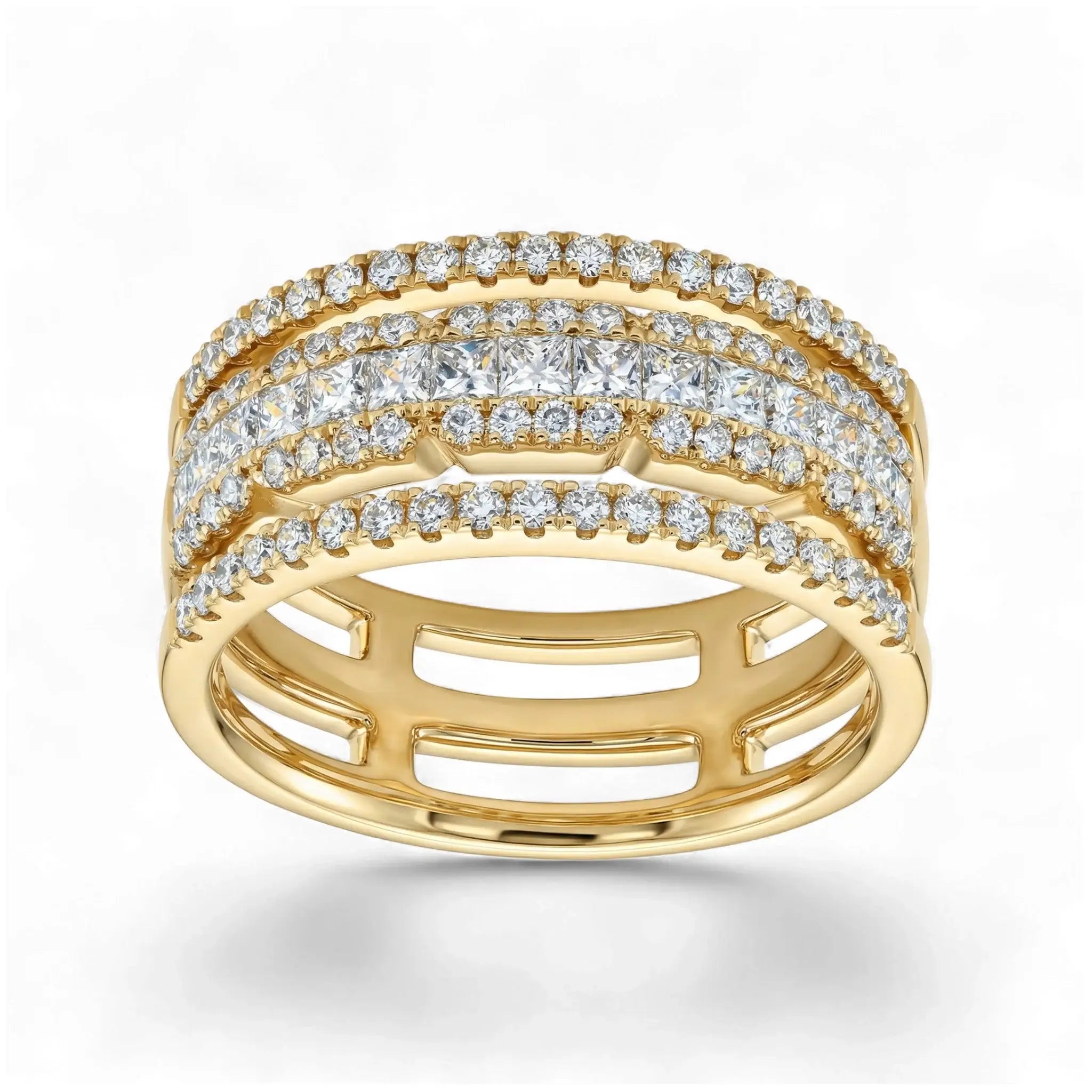 14K Yellow Gold Princess & Round Diamond Band Ring