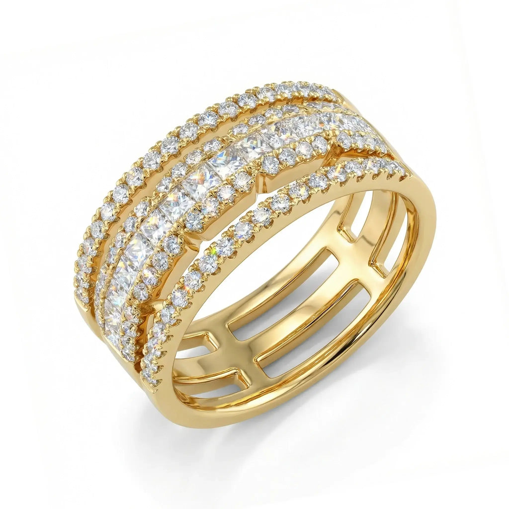 14K Yellow Gold Princess & Round Diamond Band Ring