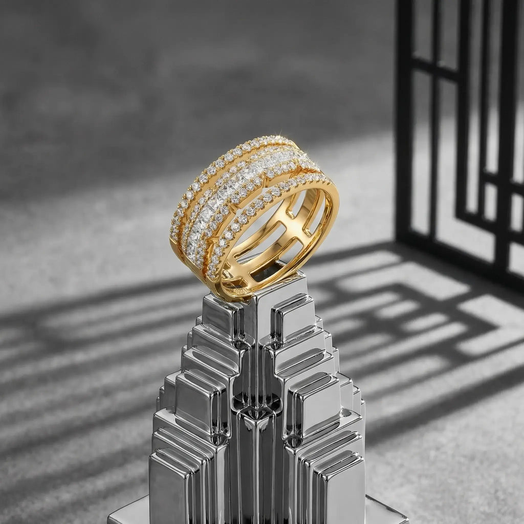 14K Yellow Gold Princess & Round Diamond Band Ring