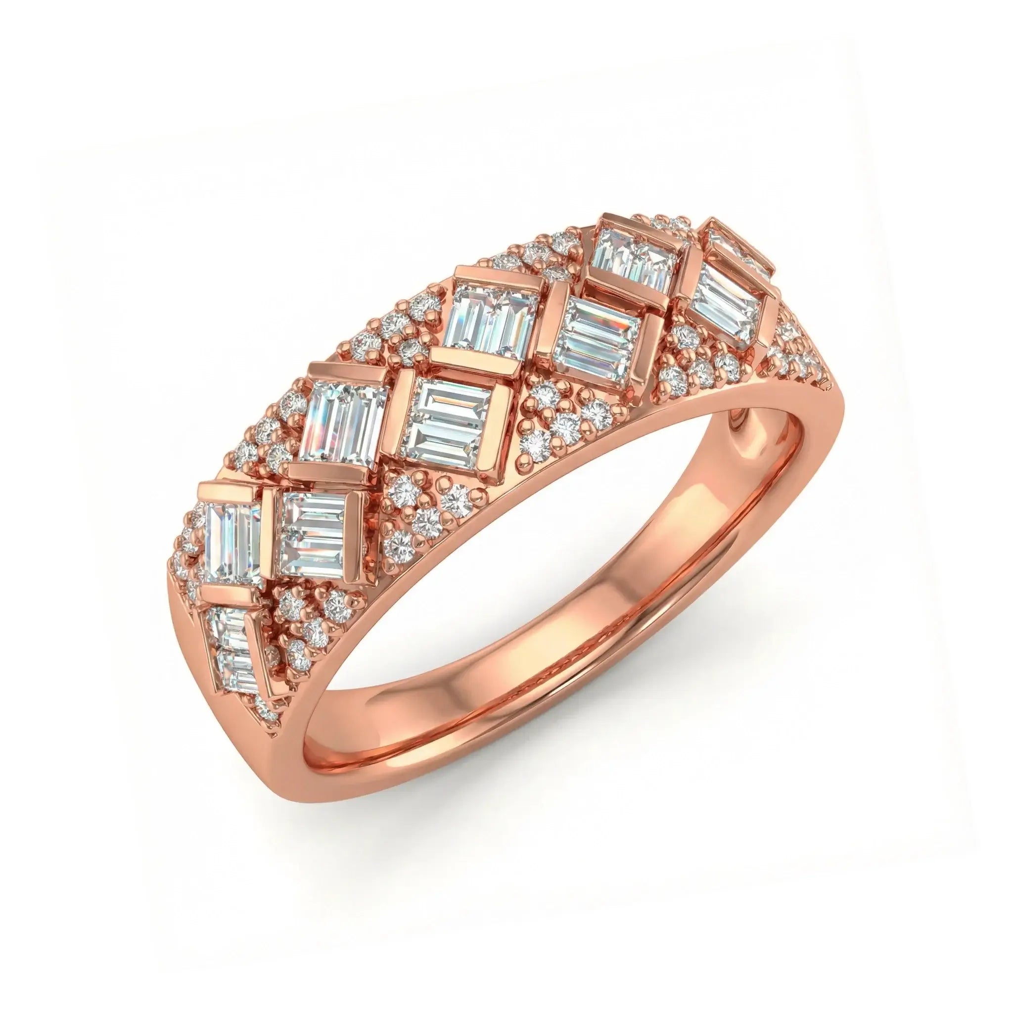 14K Yellow Gold Baguette & Round Diamond Anniversary Band - rose gold