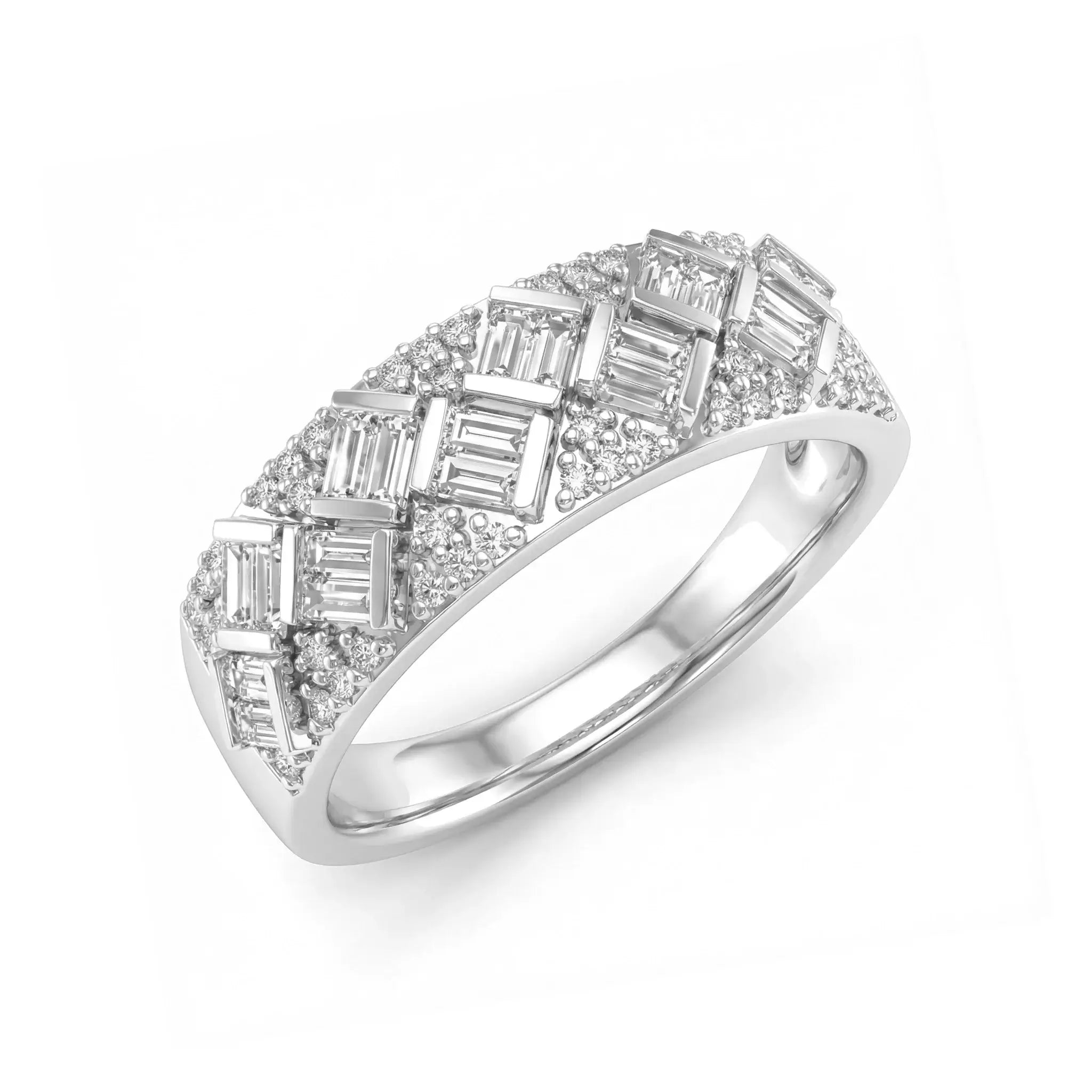 14K Yellow Gold Baguette & Round Diamond Anniversary Band - white gold