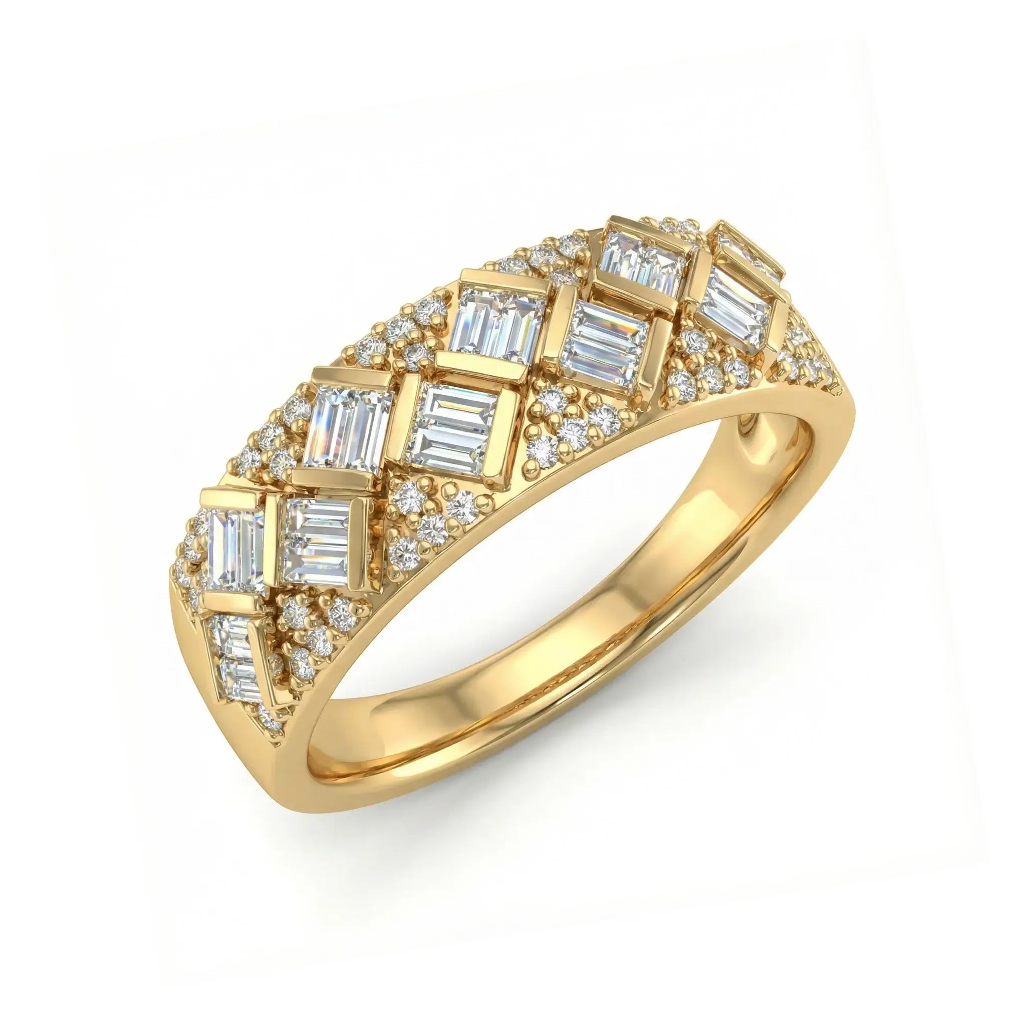 14K Yellow Gold Baguette & Round Diamond Anniversary Band