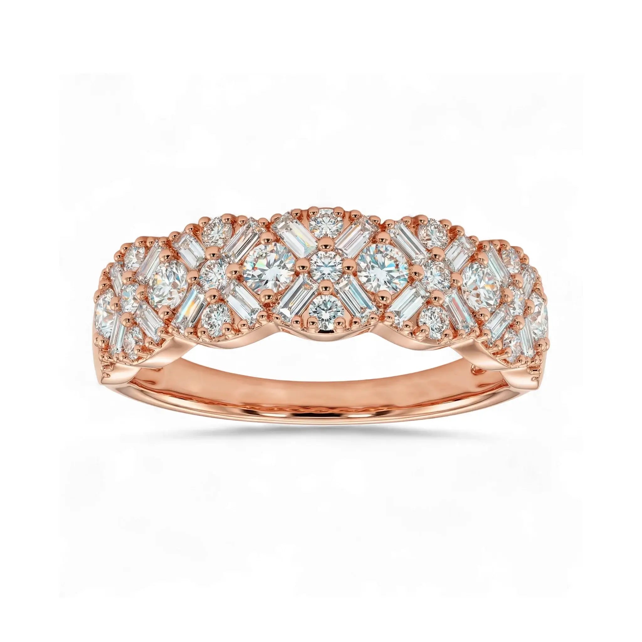 14K White Gold Baguette & Round Diamond Anniversary Band - rose gold