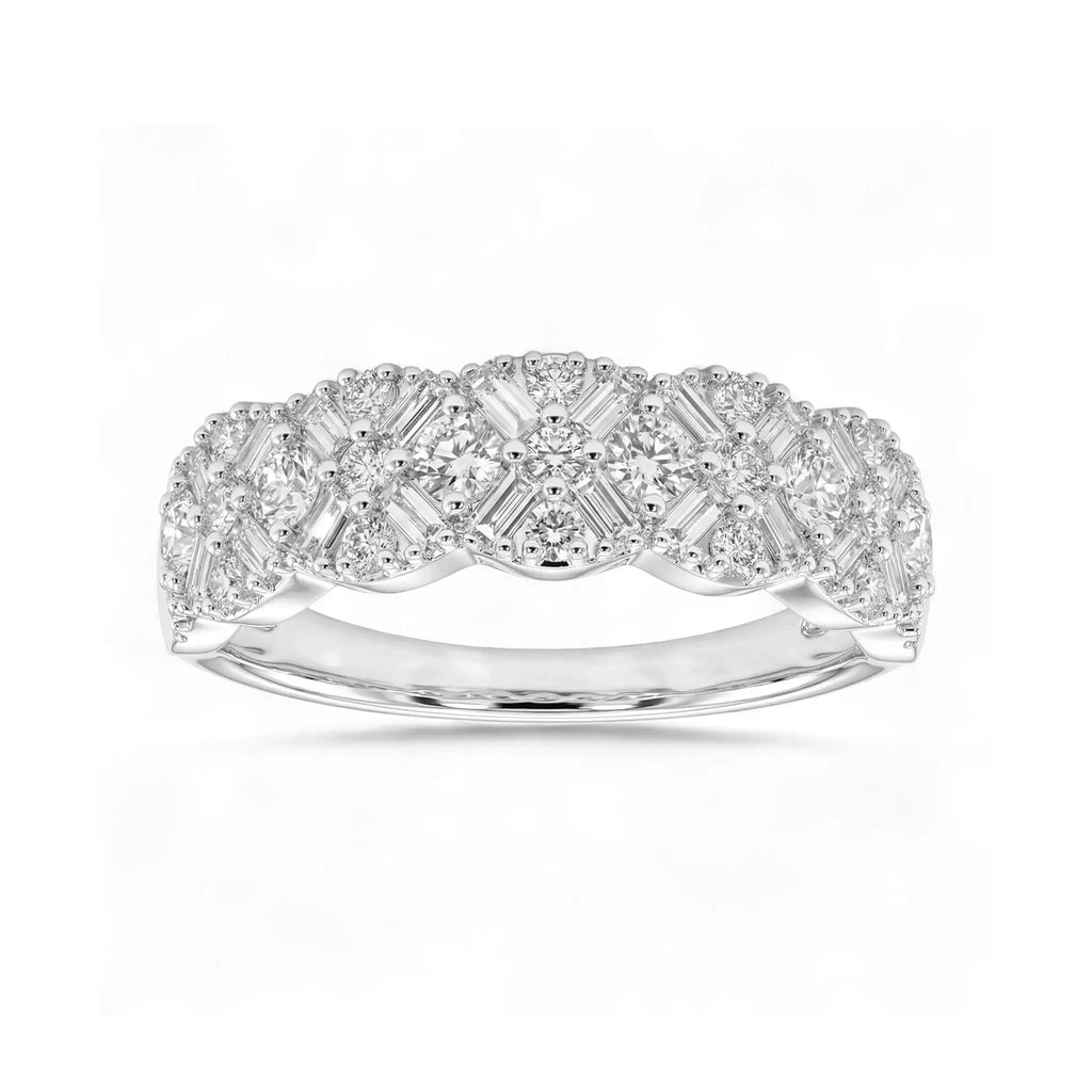 14K White Gold Baguette & Round Diamond Anniversary Band