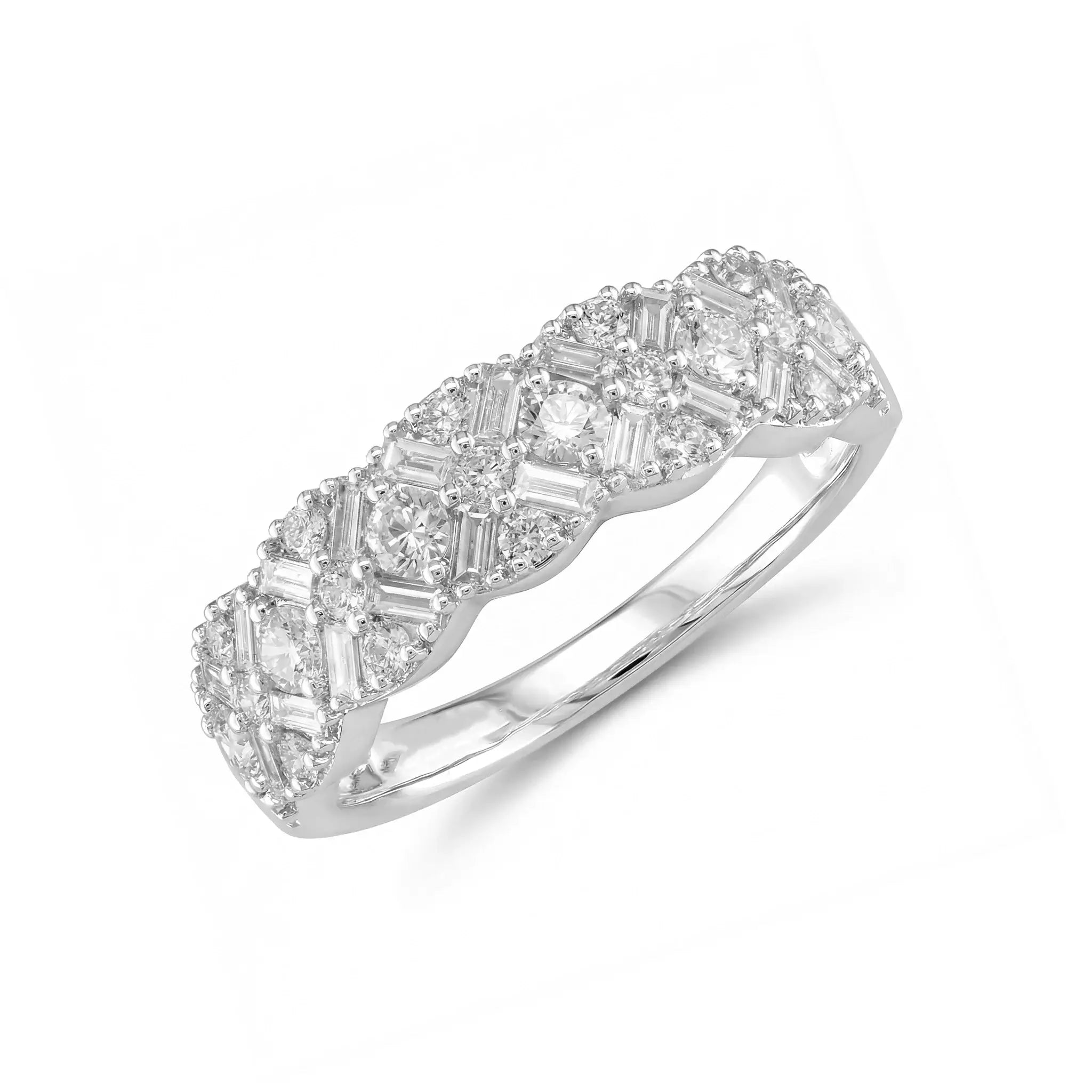 14K White Gold Baguette & Round Diamond Anniversary Band