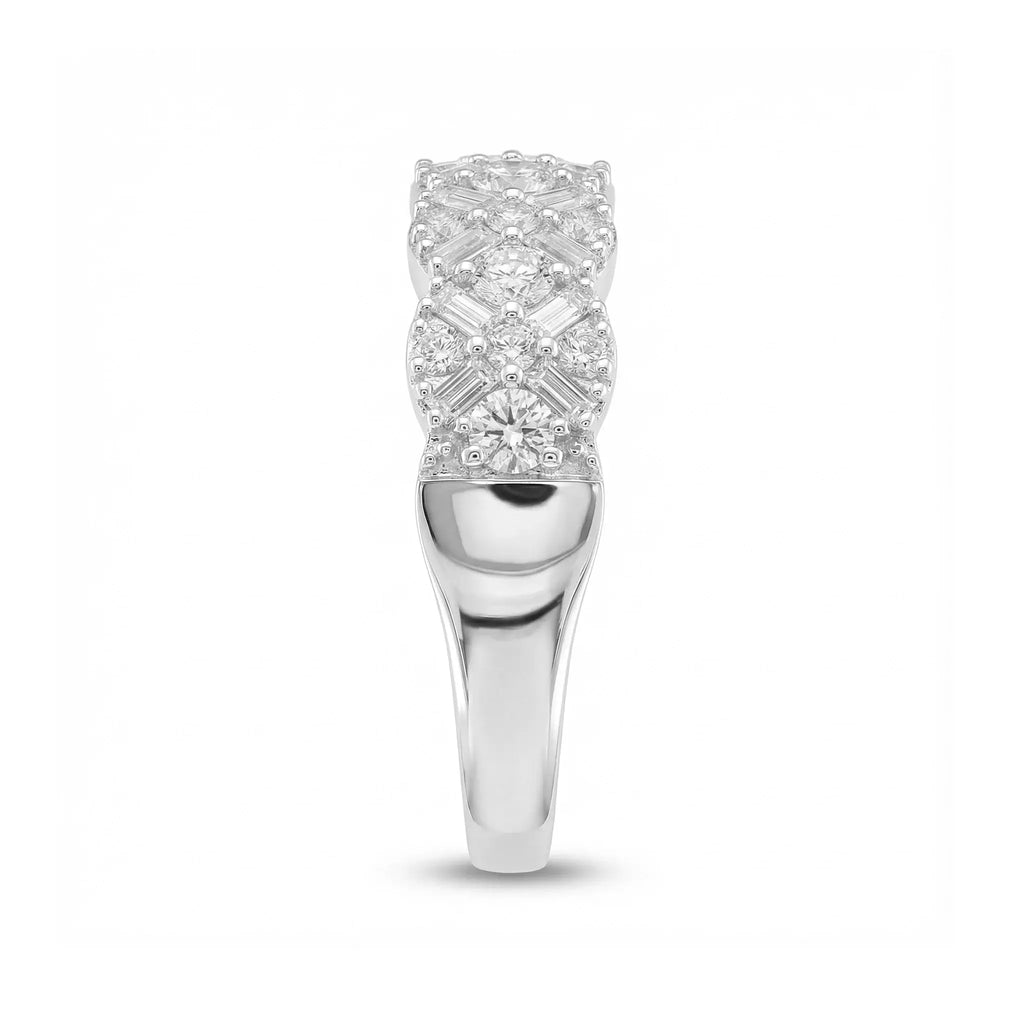 14K White Gold Baguette & Round Diamond Anniversary Band