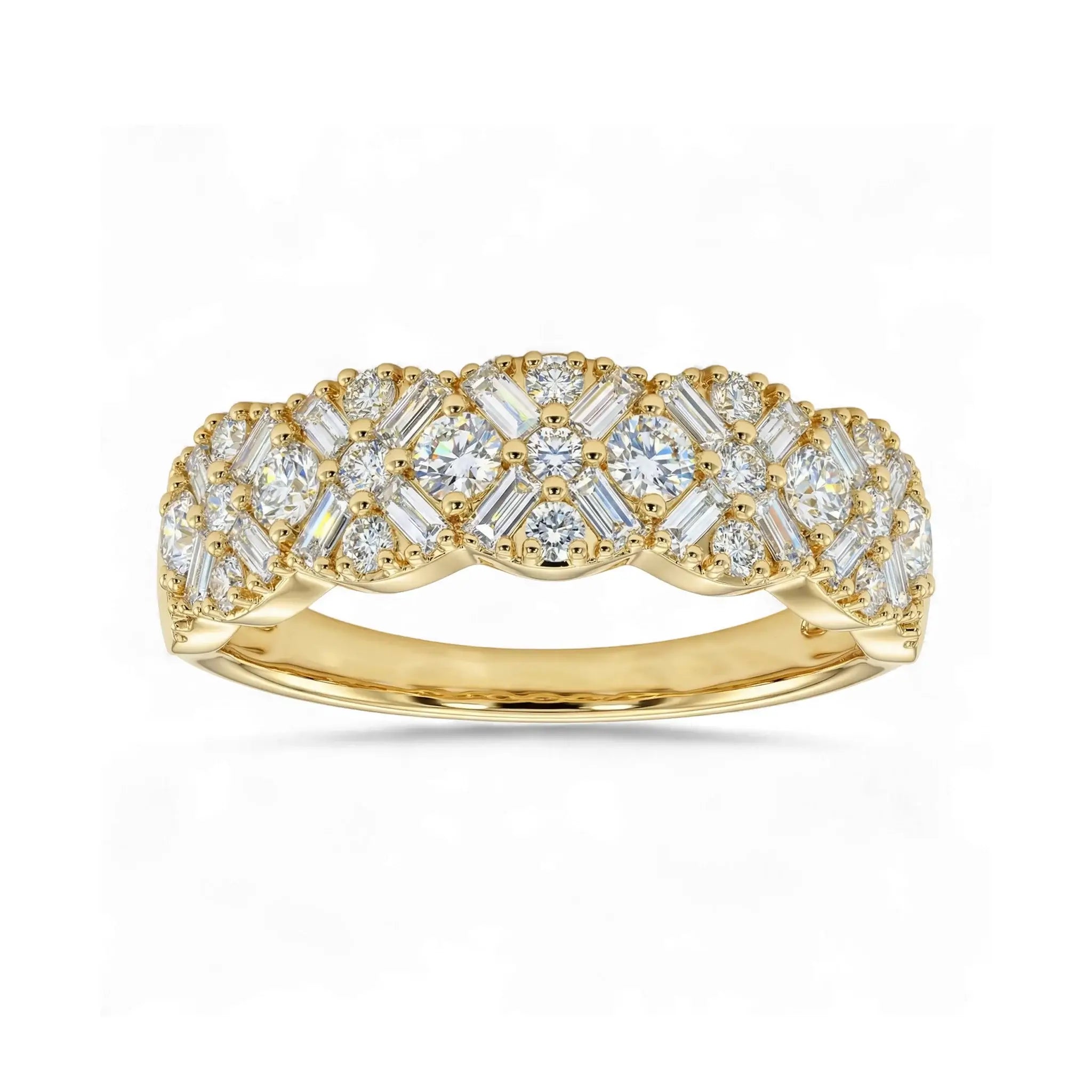 14K White Gold Baguette & Round Diamond Anniversary Band - yellow gold