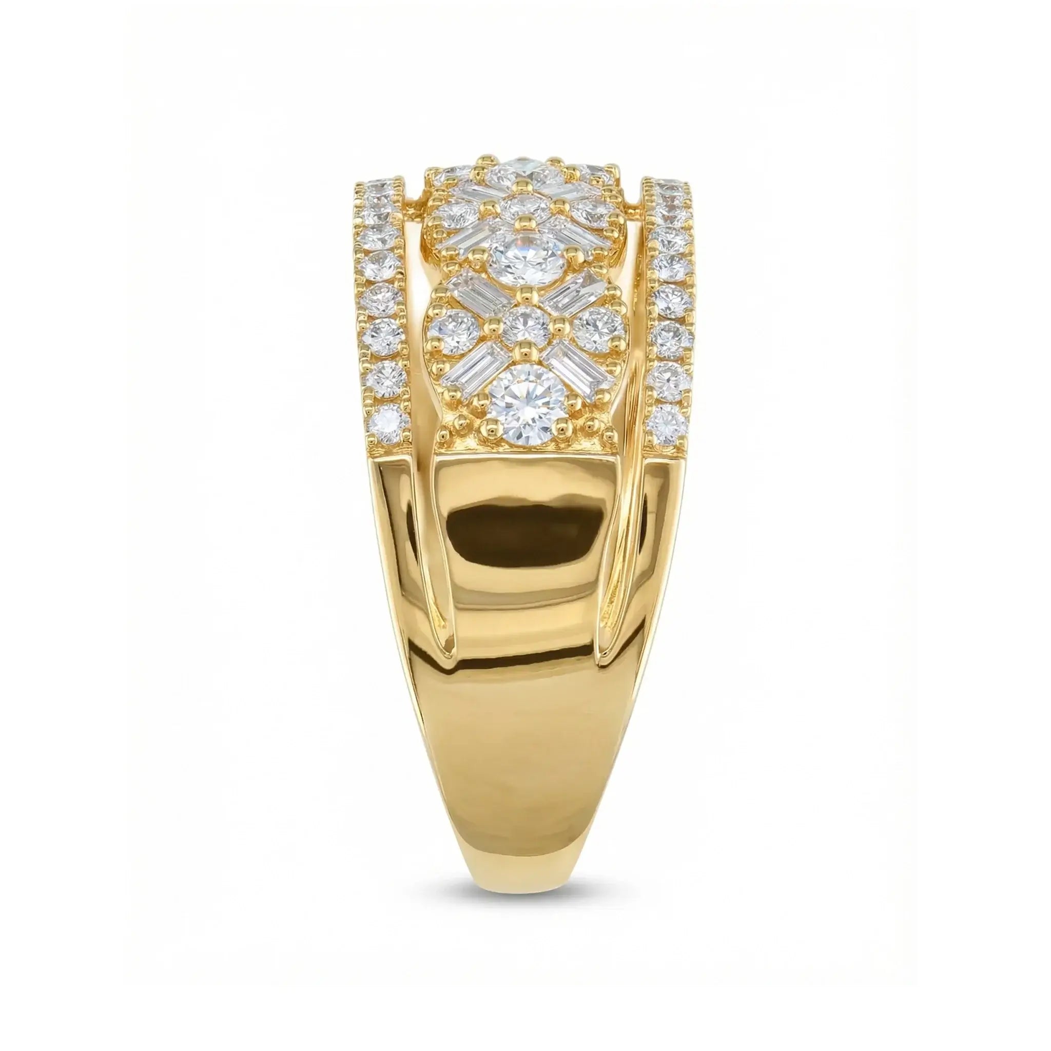 14K Yellow Gold Baguette & Round Diamond Multi-Row Band Ring - side view 2