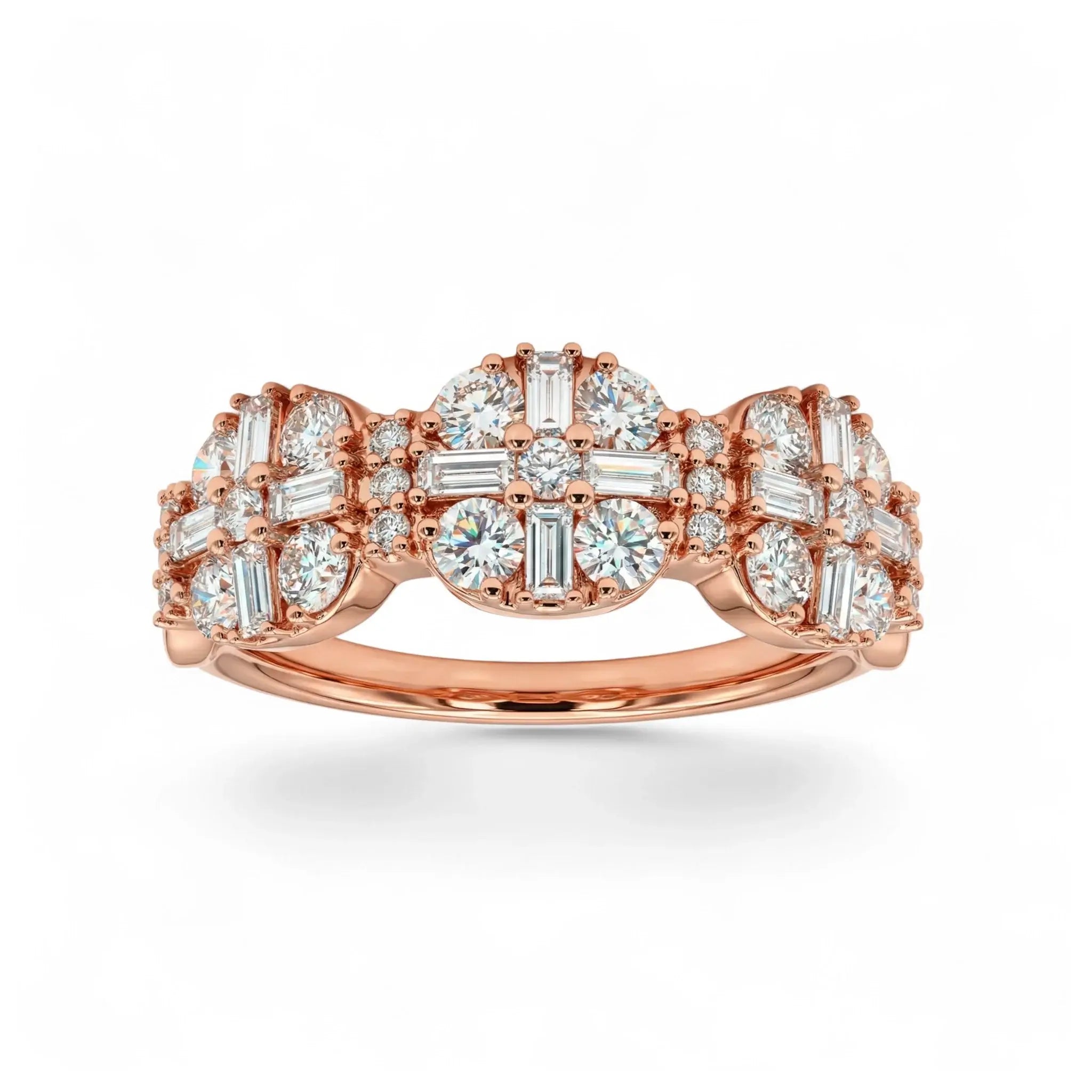 14K Yellow Gold Baguette & Round Diamond Anniversary Band - rose gold
