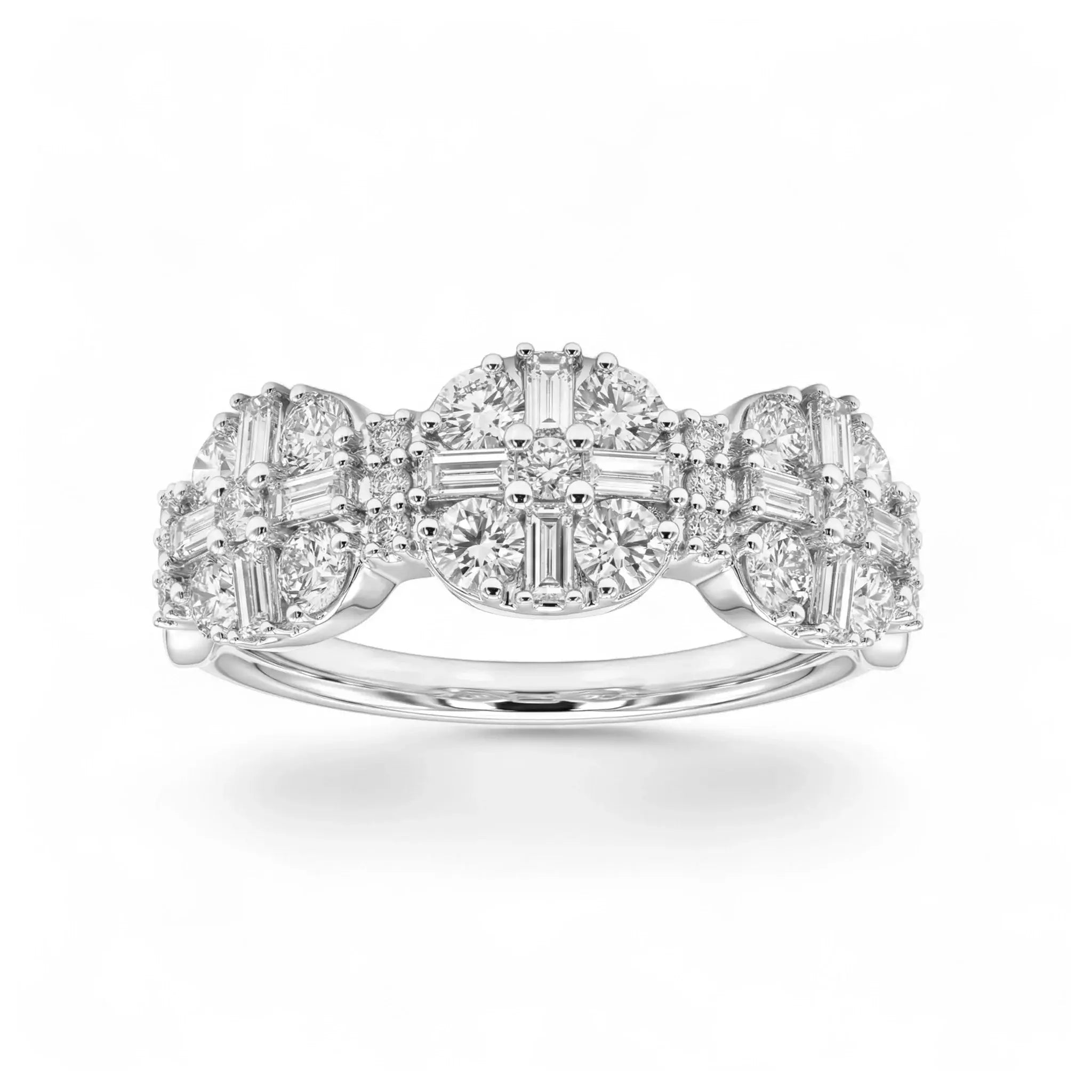 14K Yellow Gold Baguette & Round Diamond Anniversary Band - white gold