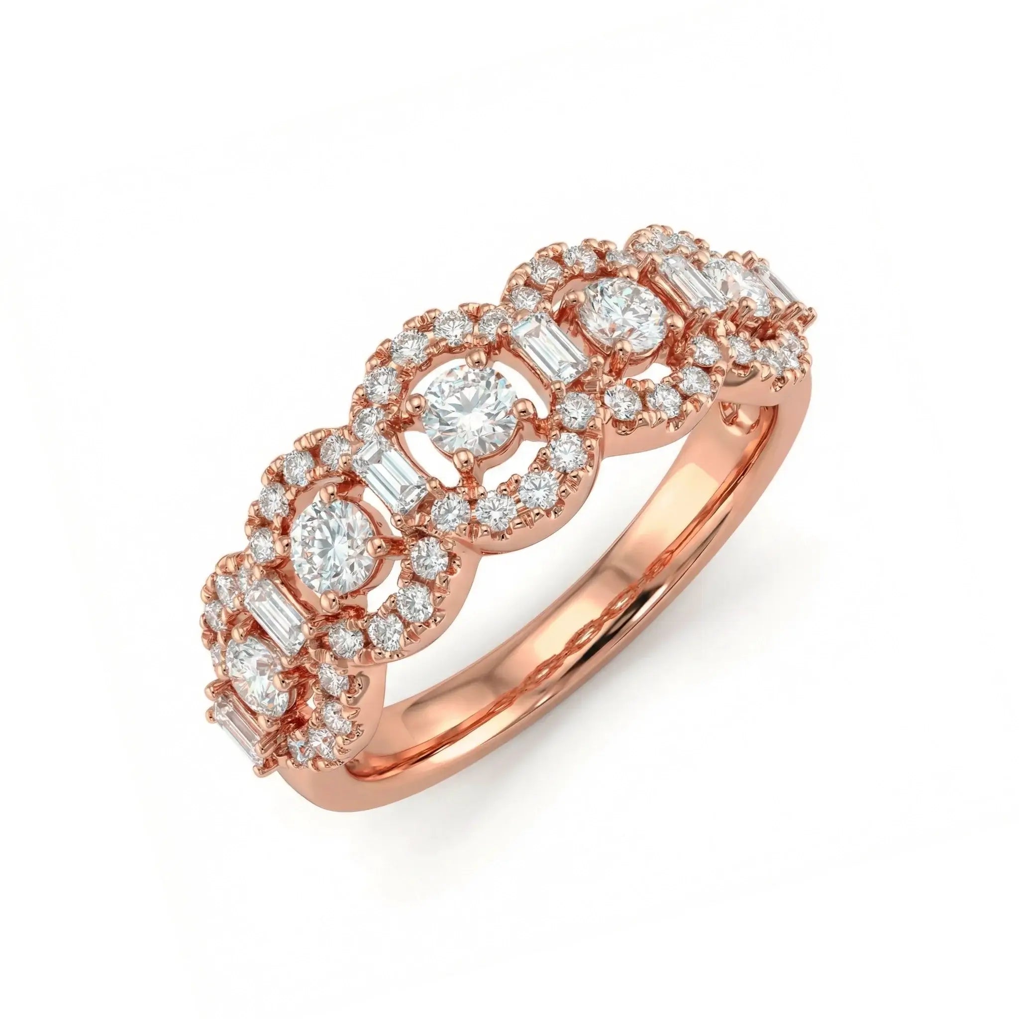 14K Yellow Gold Baguette & Round Diamond Anniversary Band - rose gold