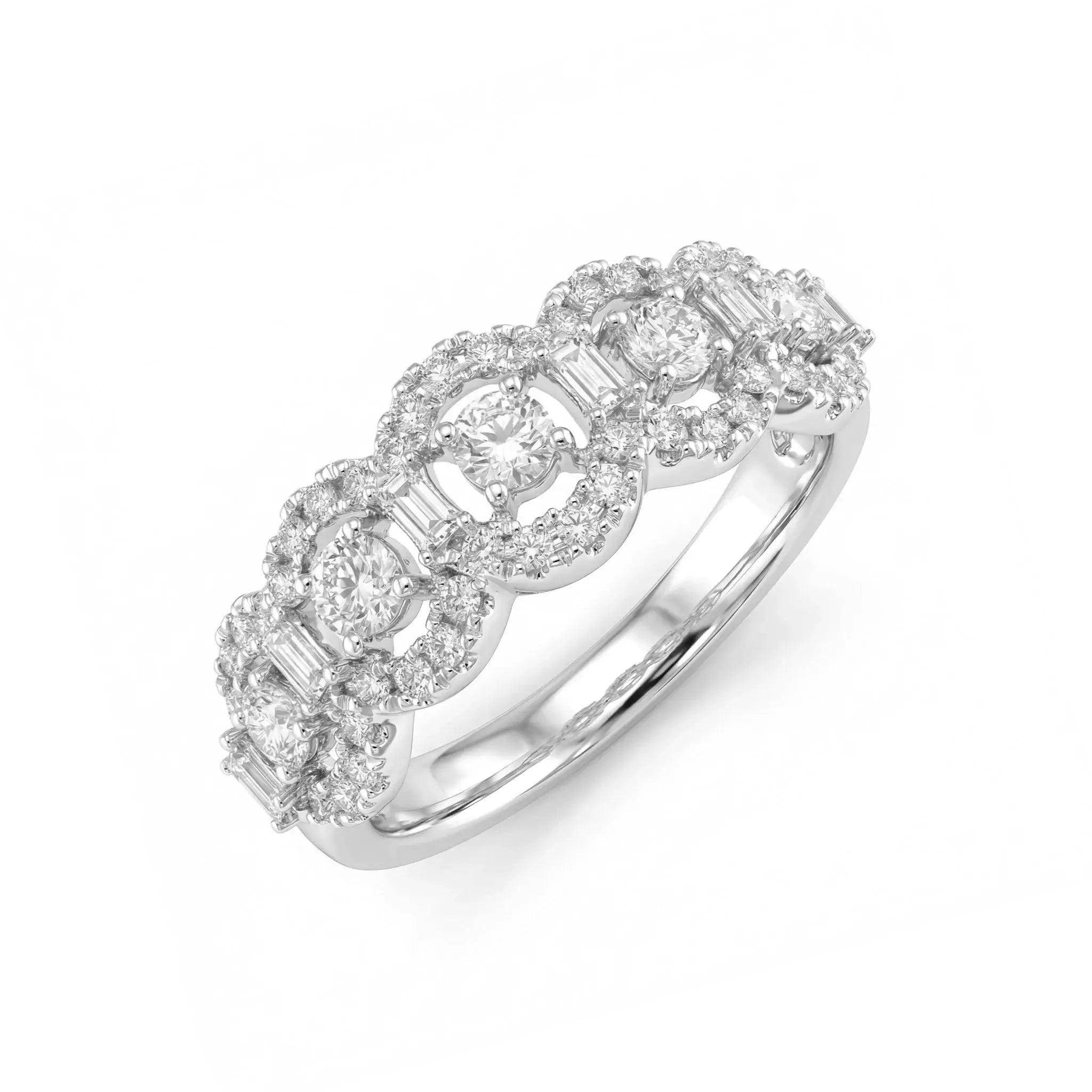 14K Yellow Gold Baguette & Round Diamond Anniversary Band - white gold