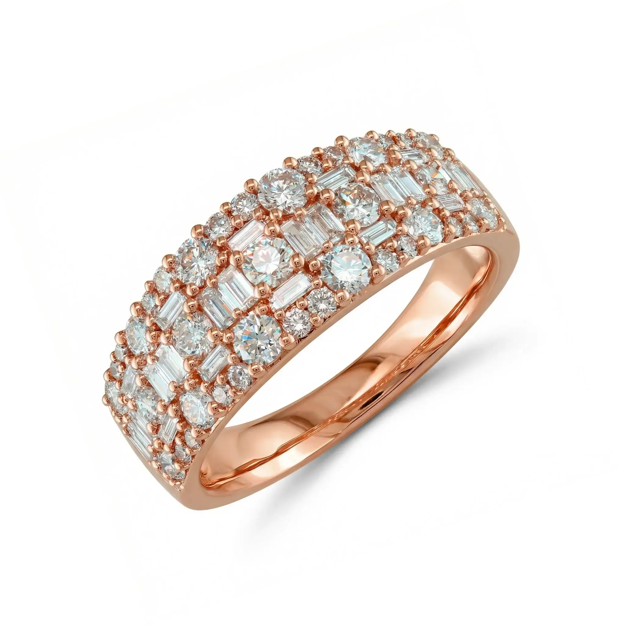 14K Yellow Gold Baguette & Round Diamond Anniversary Band - rose gold