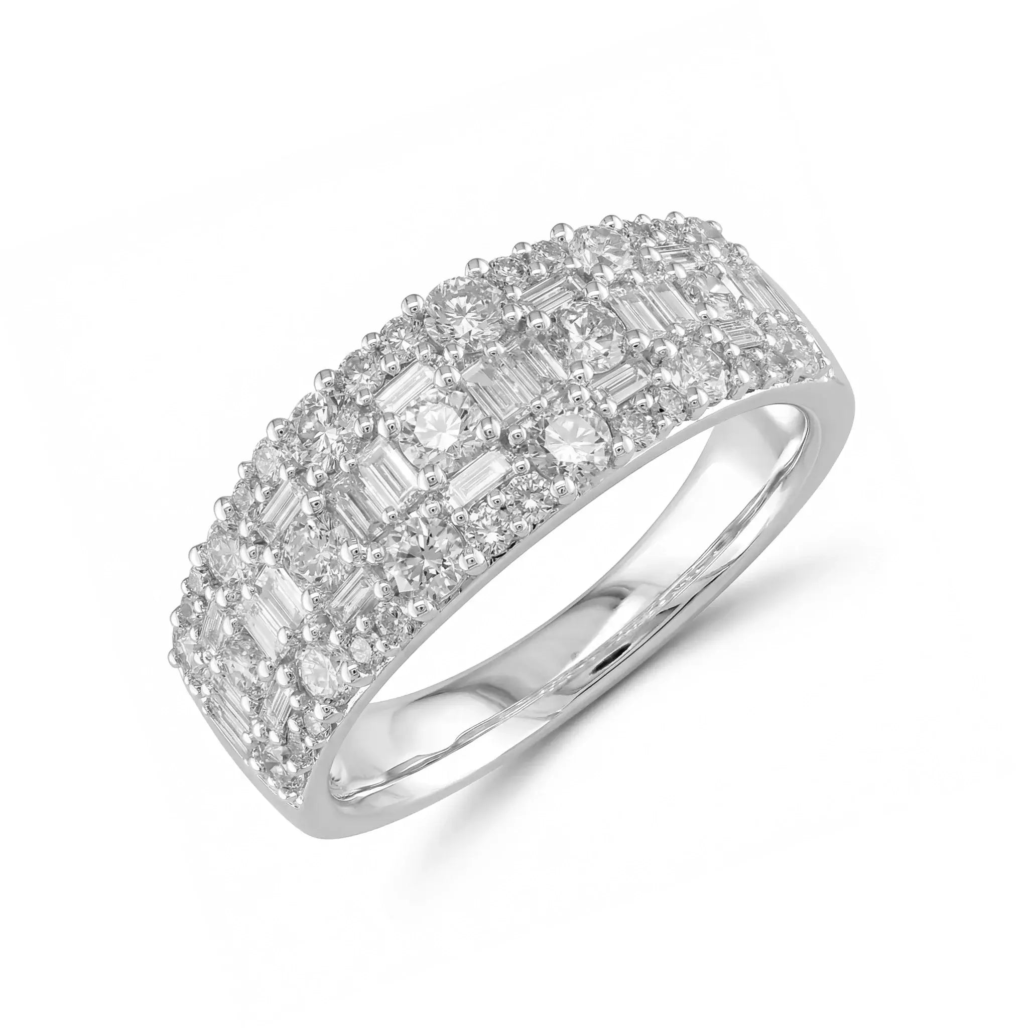 14K Yellow Gold Baguette & Round Diamond Anniversary Band - white gold