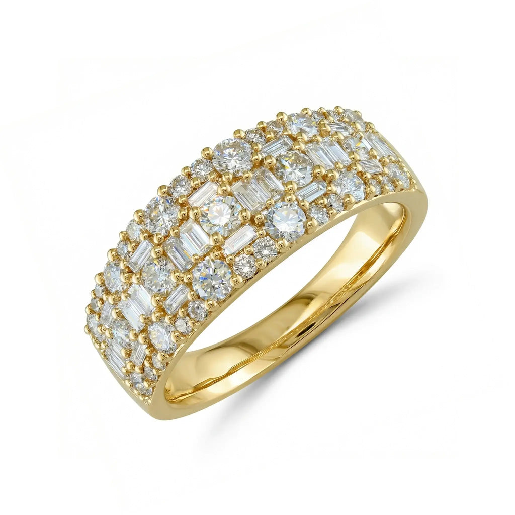 14K Yellow Gold Baguette & Round Diamond Anniversary Band - side view