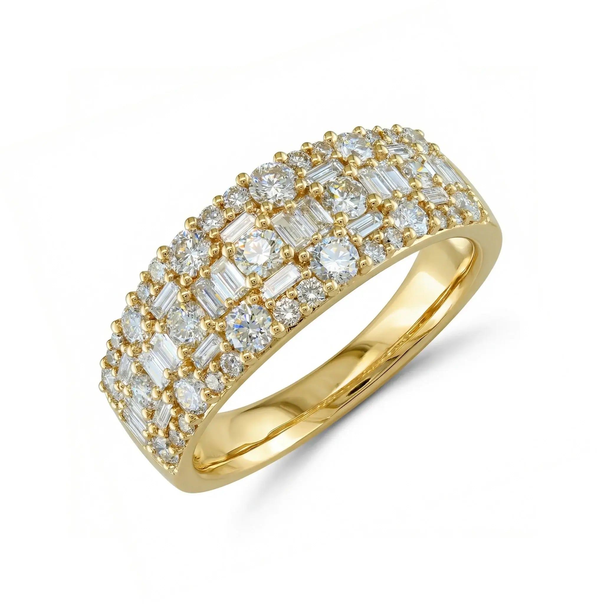 14K Yellow Gold Baguette & Round Diamond Anniversary Band - side view