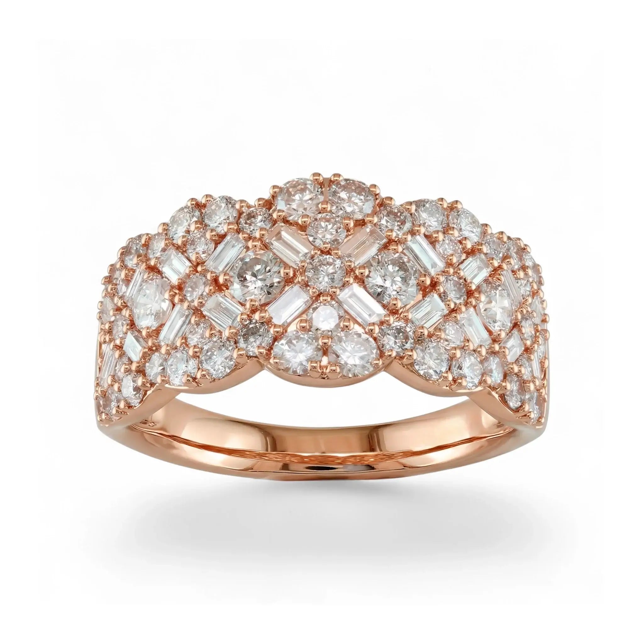 14K Yellow Gold Baguette Diamond Band - Variant Rose Gold Front View