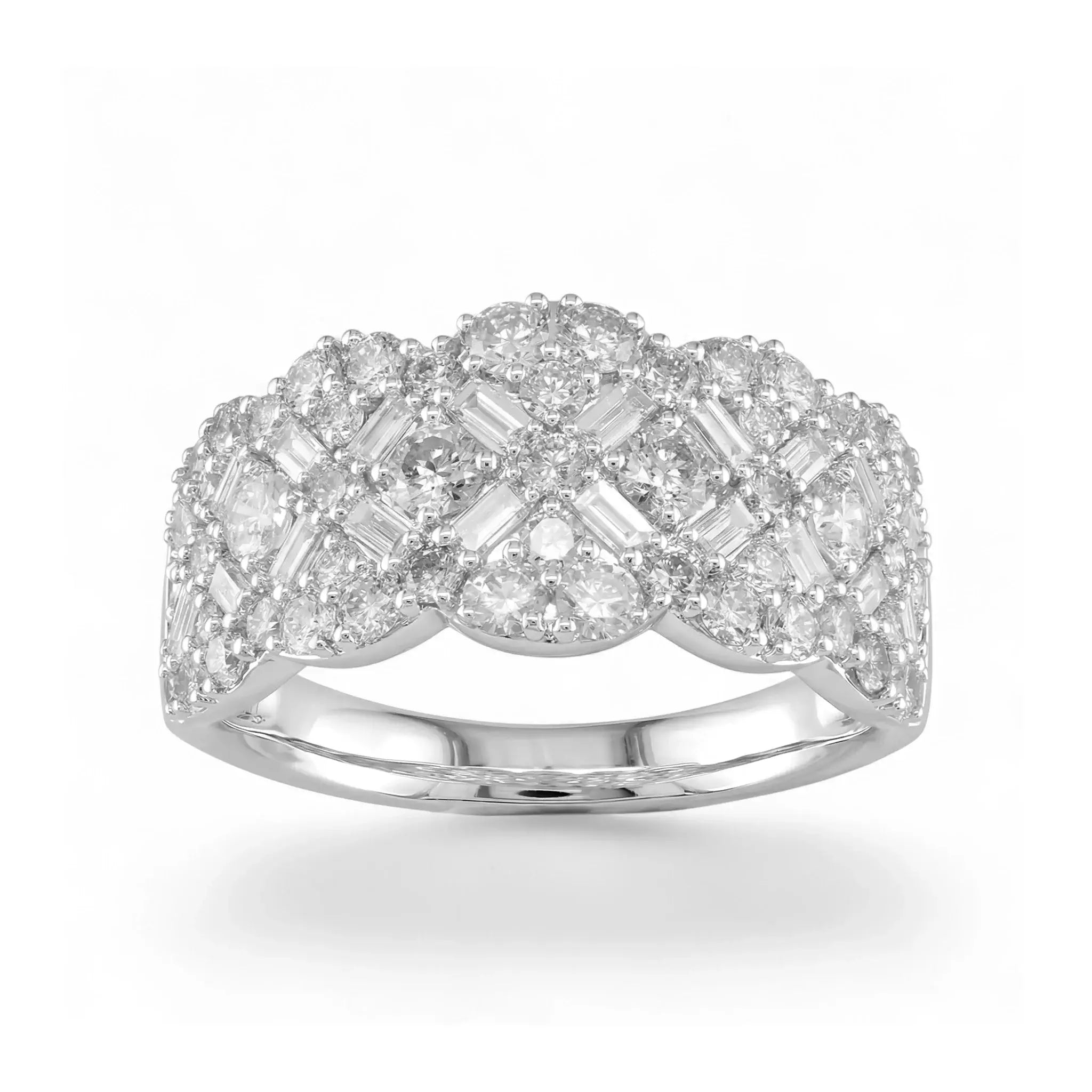 14K Yellow Gold Baguette Diamond Band - Variant White Gold Front View