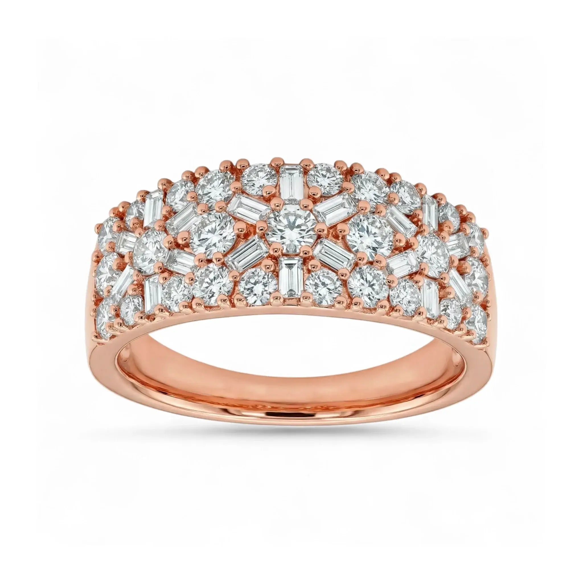 14K Yellow Gold Diamond Anniversary Band with Baguette & Round Diamonds - Variant Rose Gold