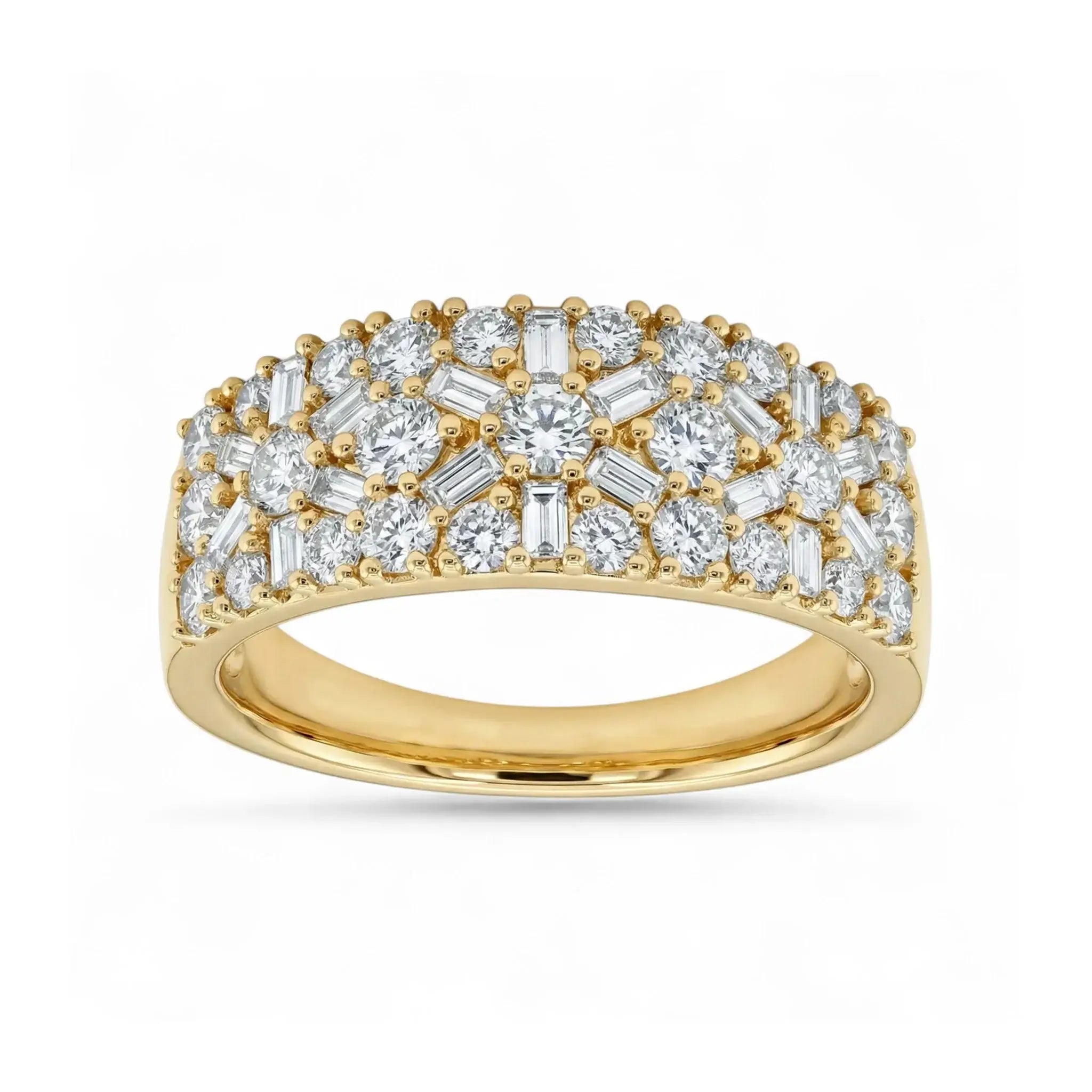 14K Yellow Gold Diamond Anniversary Band with Baguette & Round Diamonds