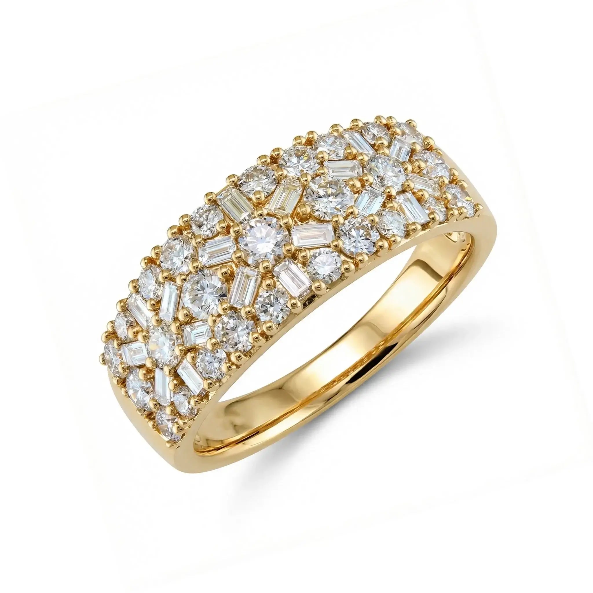 14K Yellow Gold Diamond Anniversary Band with Baguette & Round Diamonds - Side View