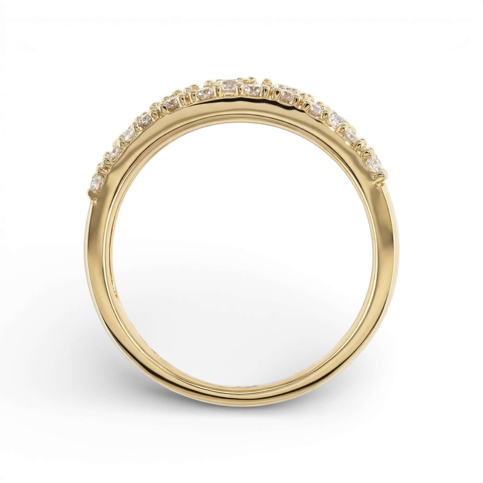 14K Yellow Gold Diamond Anniversary Band with Baguette & Round Diamonds - Band Side View