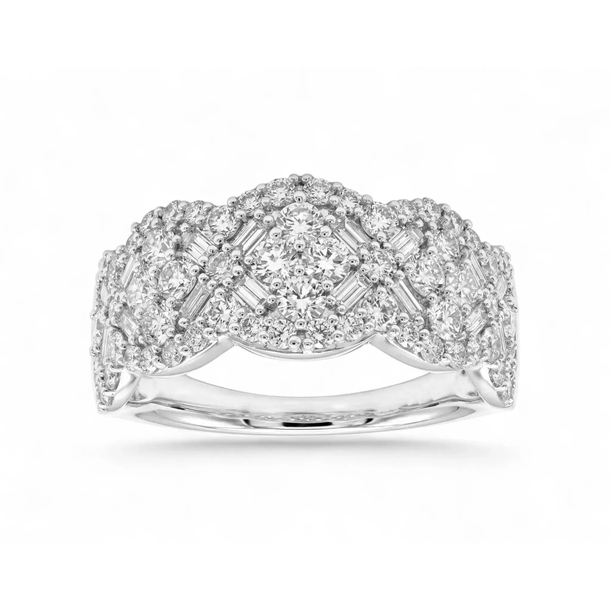 14K Yellow Gold Baguette Diamond Anniversary Ring - Variant White Gold Front View