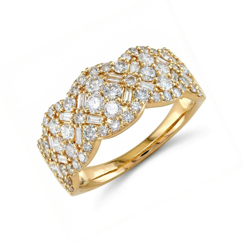 14K Yellow Gold Baguette Diamond Anniversary Ring - Side View
