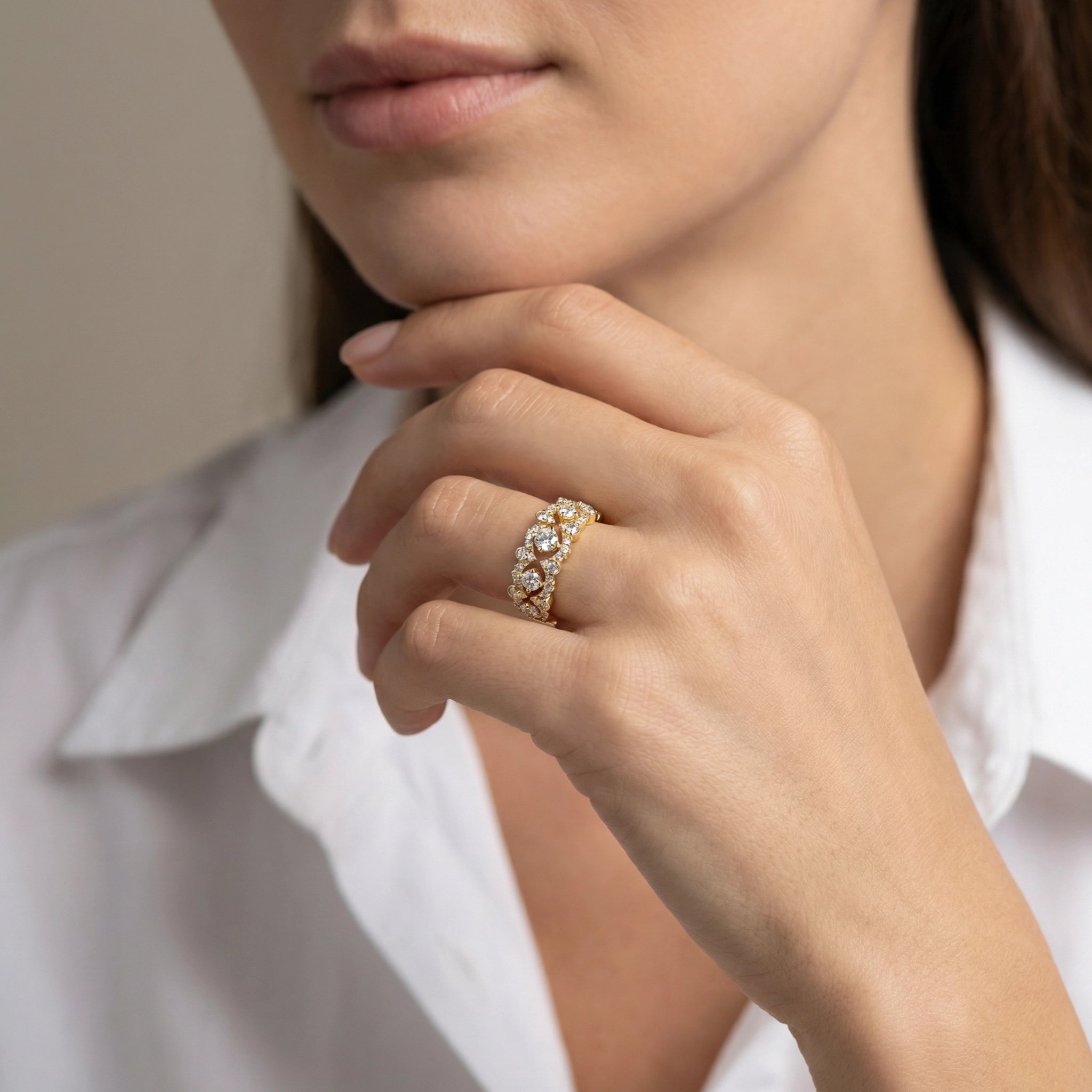 BeBling 14K Yellow Gold Diamond Anniversary Band - women wearing