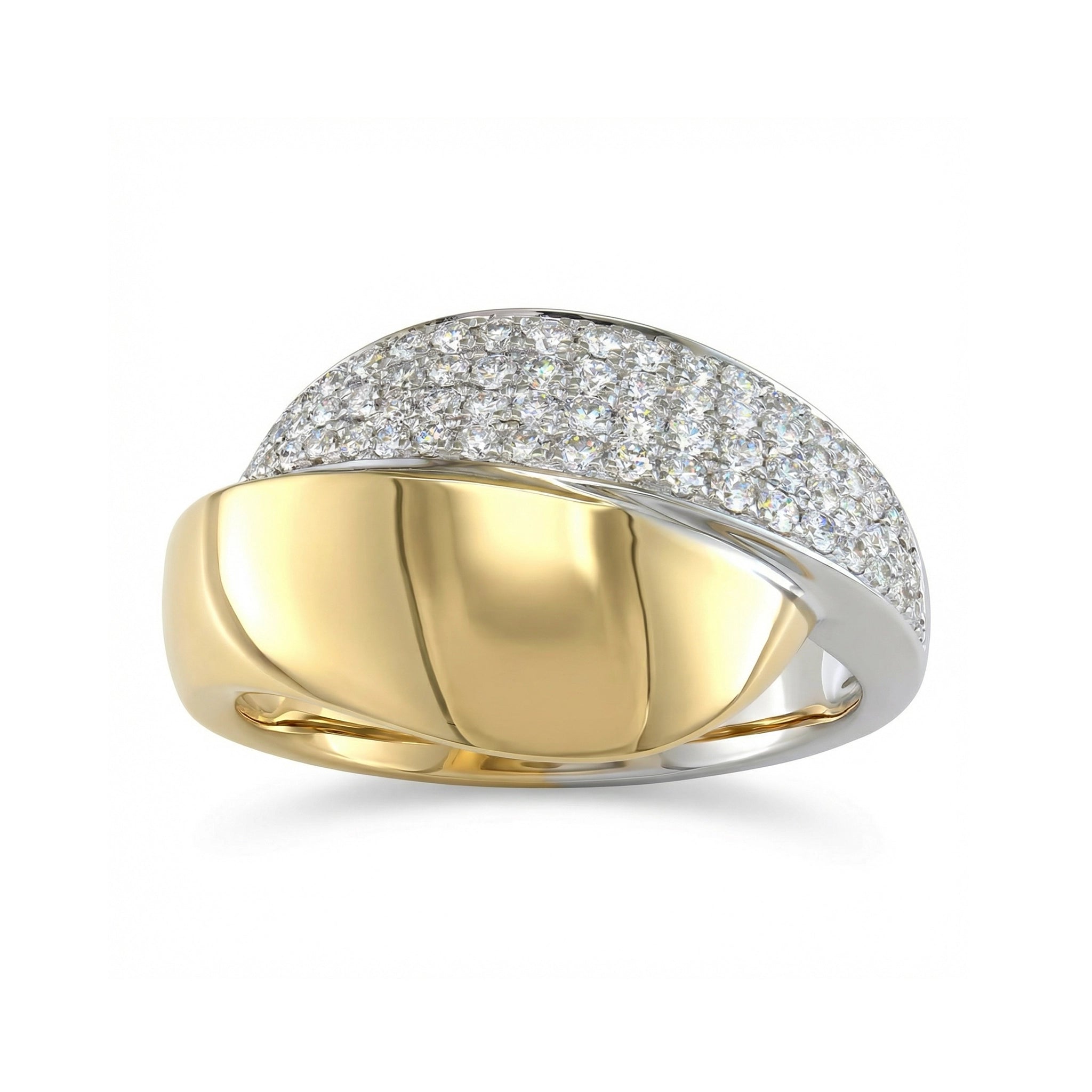 BeBling 14K Two-Tone Gold Diamond Bypass Ring wide band 11mm front view