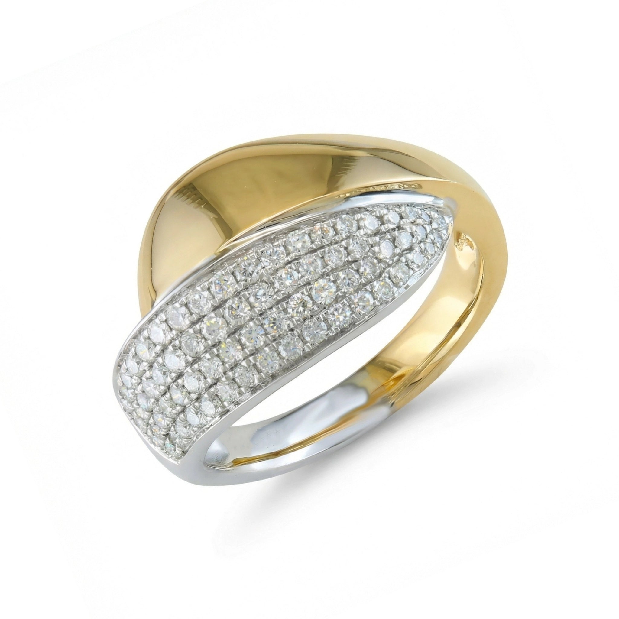 BeBling 14K Two-Tone Gold Diamond Bypass Ring wide band 11mm side view