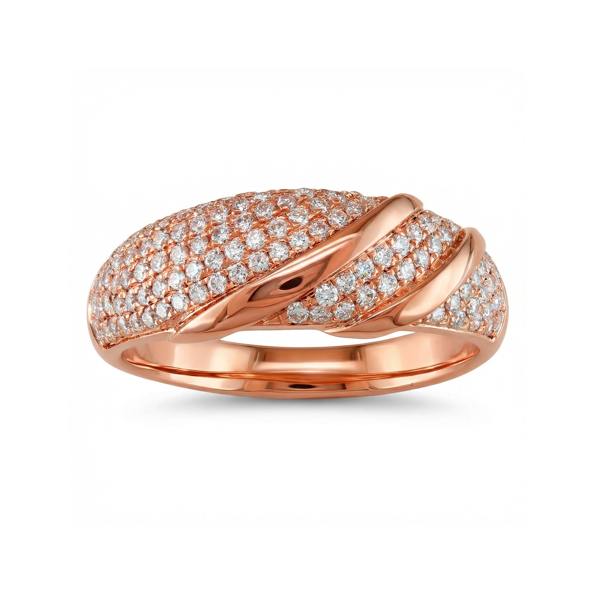 BeBling 14K Yellow Gold Diamond Pave Wrap Band 9mm front view - rose gold