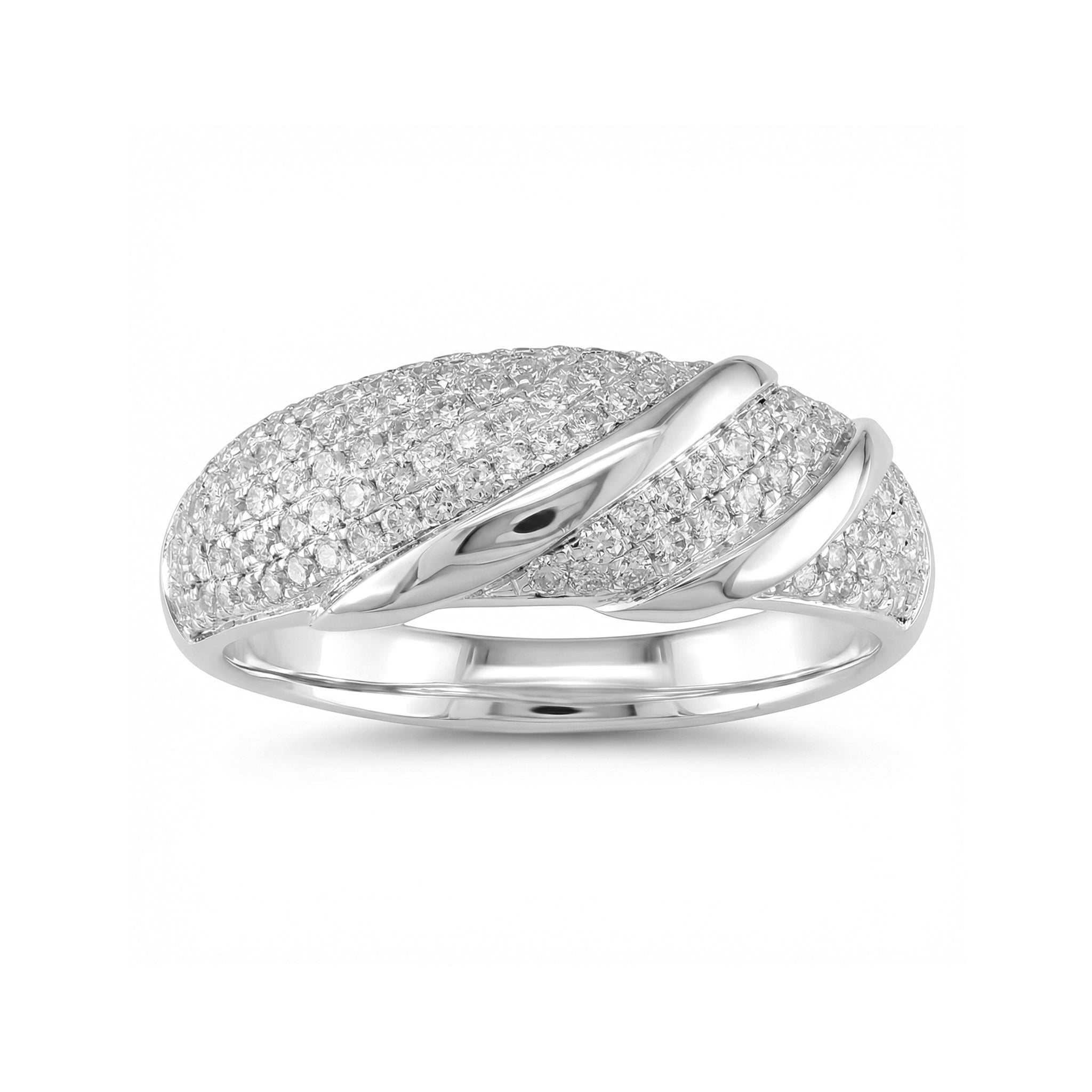 BeBling 14K Yellow Gold Diamond Pave Wrap Band 9mm front view - white gold