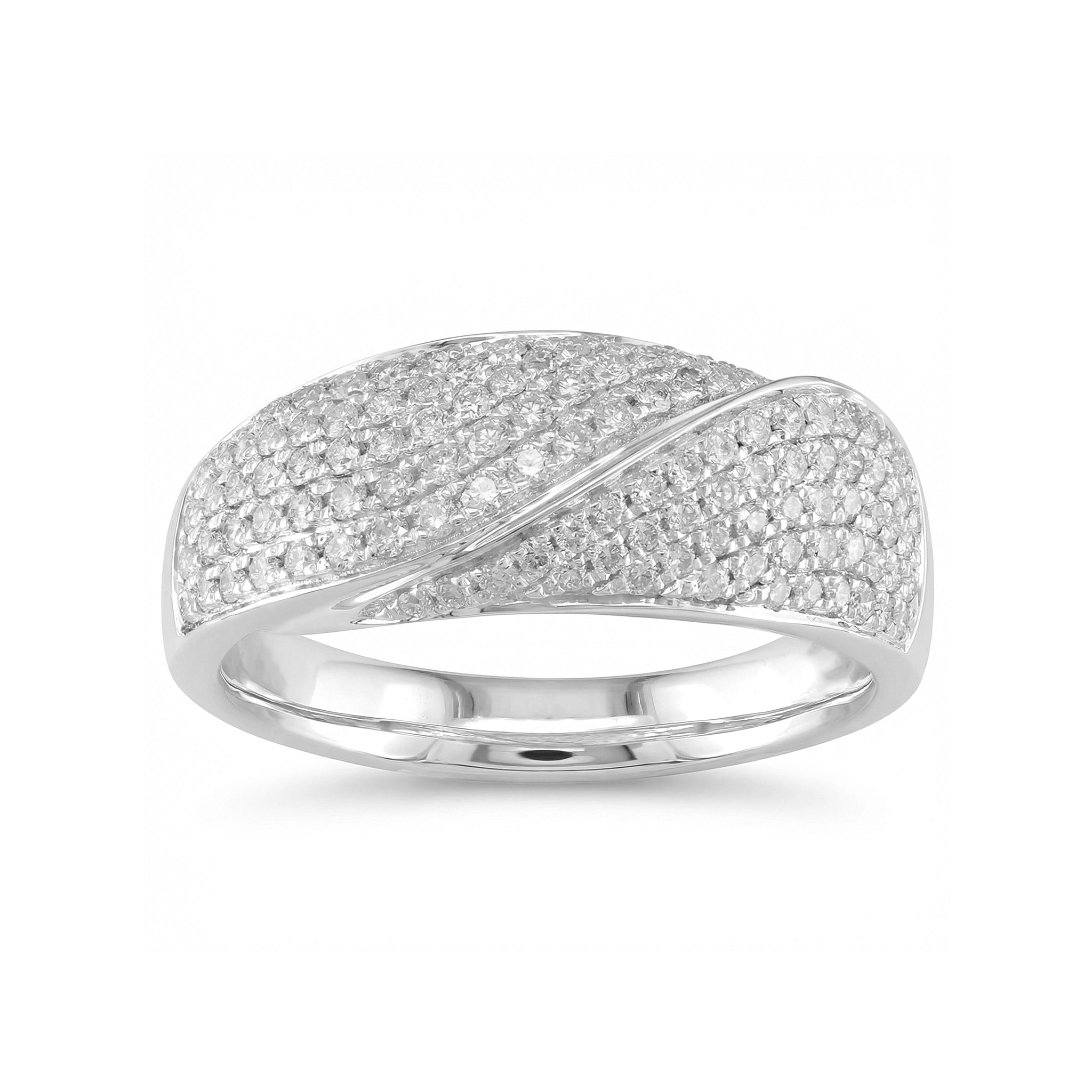 BeBling 14K Yellow Gold Diamond Pave Wrap Band 10mm front view - white gold