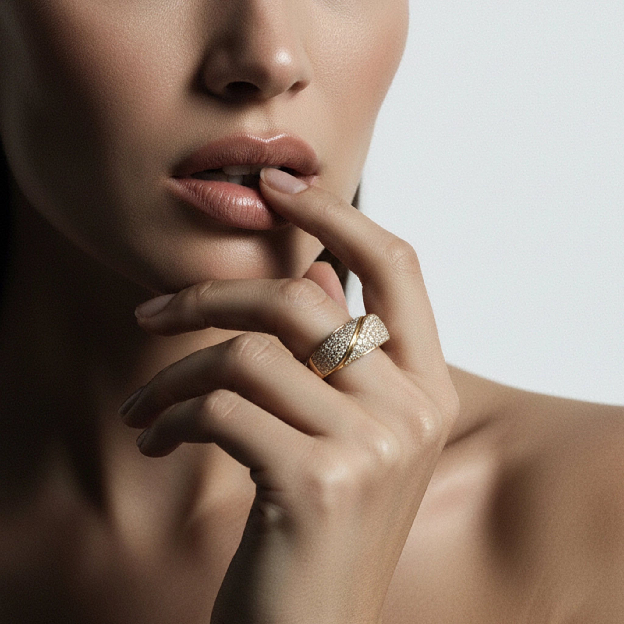 BeBling 14K Yellow Gold Diamond Pave Wrap Band 10mm - on hand