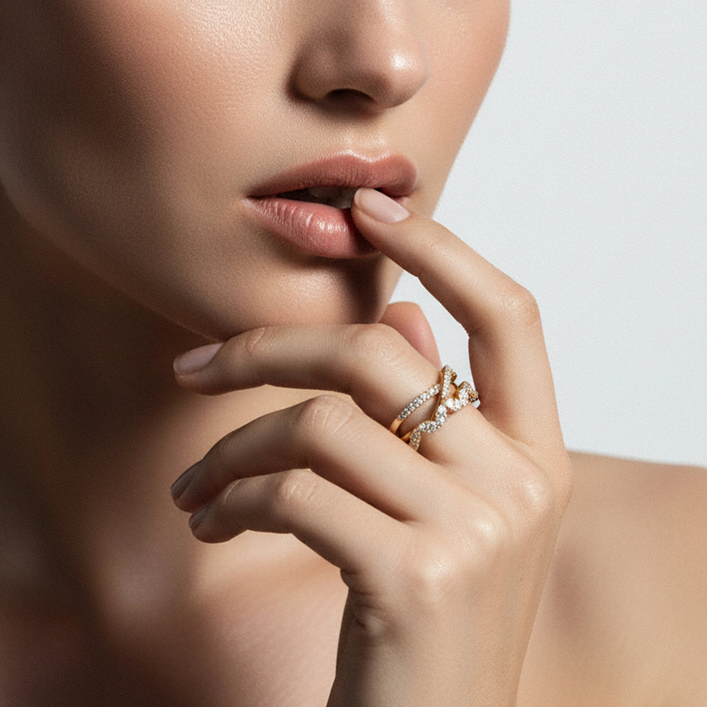 BeBling 14K Yellow Gold Diamond Crossover Ring 11mm - on hand