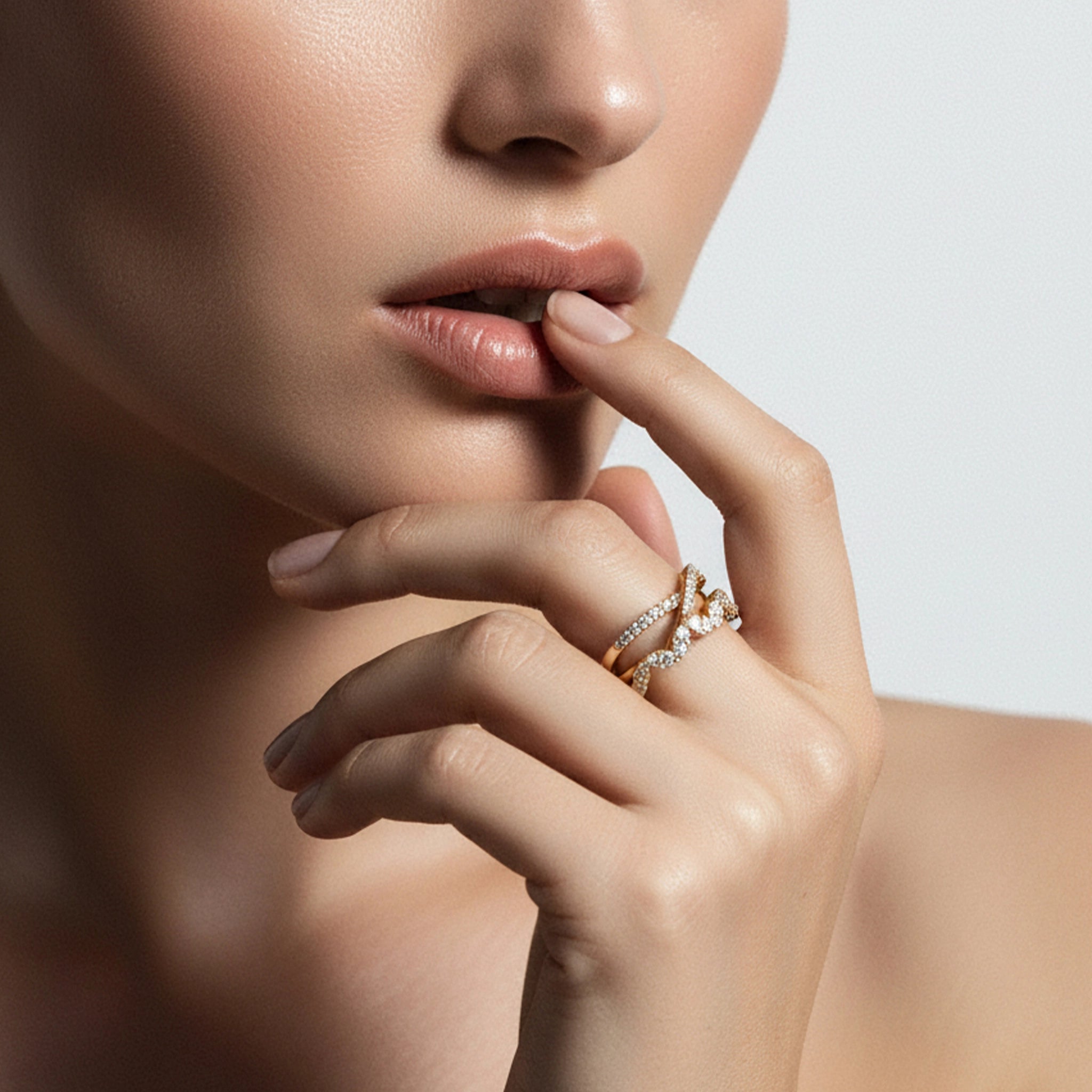 BeBling 14K Yellow Gold Diamond Crossover Ring 11mm - on hand